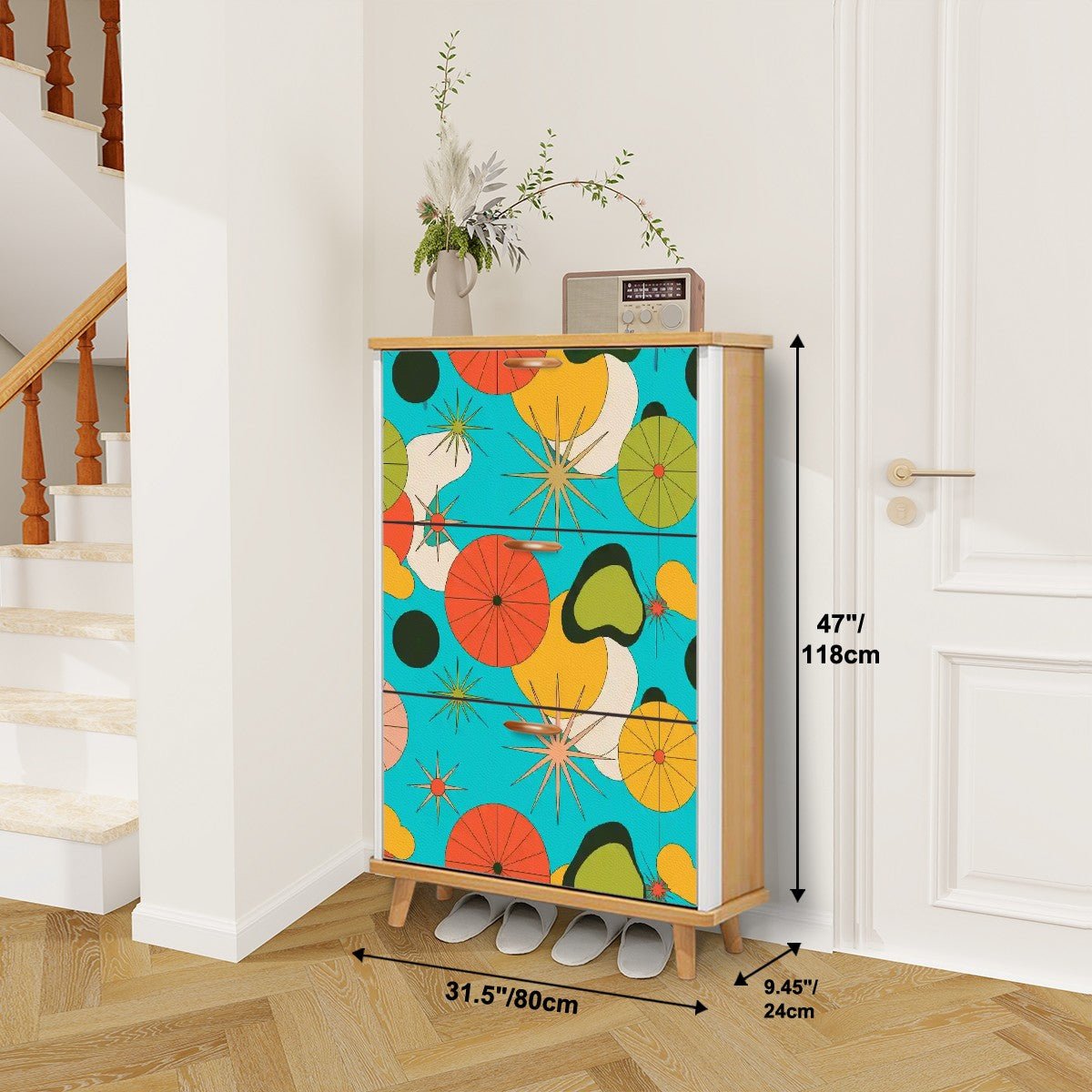 Kate McEnroe New York Boomerang Orb Shoe Cabinet, Mid Century Modern 50s Entryway Storage, Retro Starburst Mod Furniture AccentShoe StorageUVeuBqqWj7