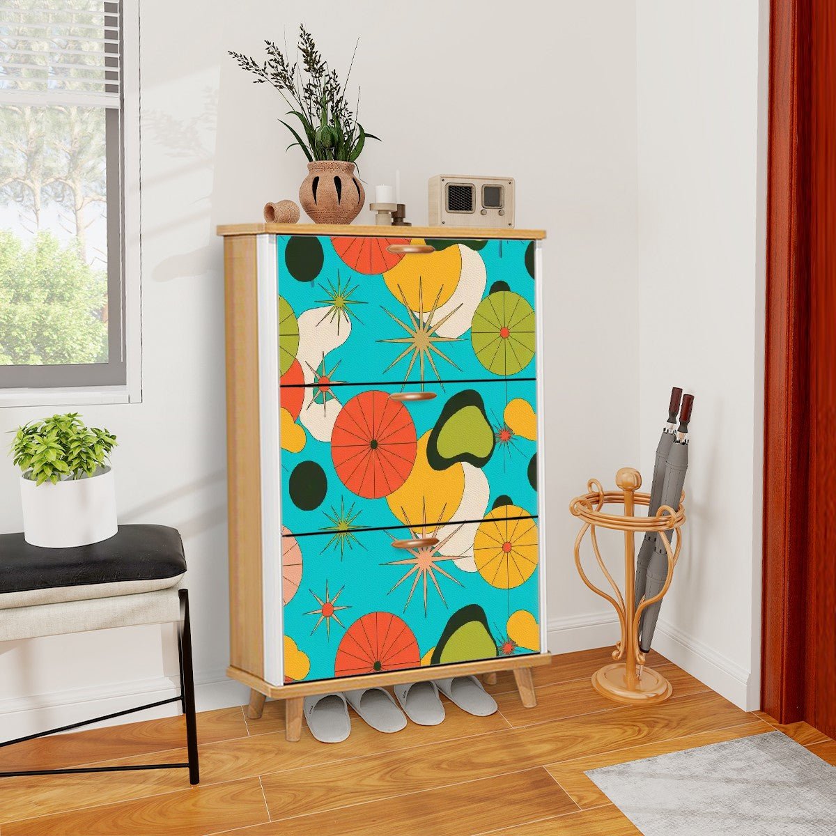 Kate McEnroe New York Boomerang Orb Shoe Cabinet, Mid Century Modern 50s Entryway Storage, Retro Starburst Mod Furniture AccentShoe StorageUVeuBqqWj7