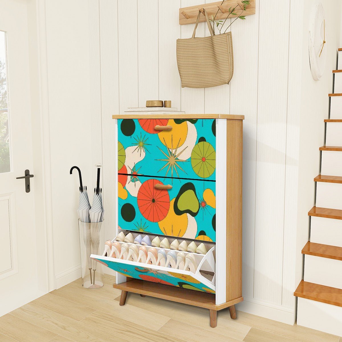 Kate McEnroe New York Boomerang Orb Shoe Cabinet, Mid Century Modern 50s Entryway Storage, Retro Starburst Mod Furniture AccentShoe StorageUVeuBqqWj7