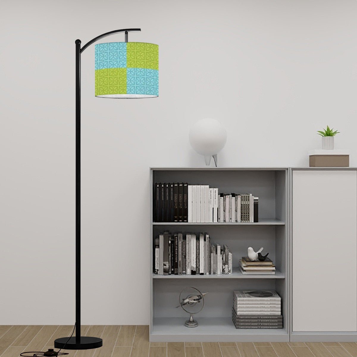 Kate McEnroe New York Breeze Block Arc Floor Lamp, Mid Century Modern Teal Green Patchwork LightingFloor LampsOgB9m08VX4