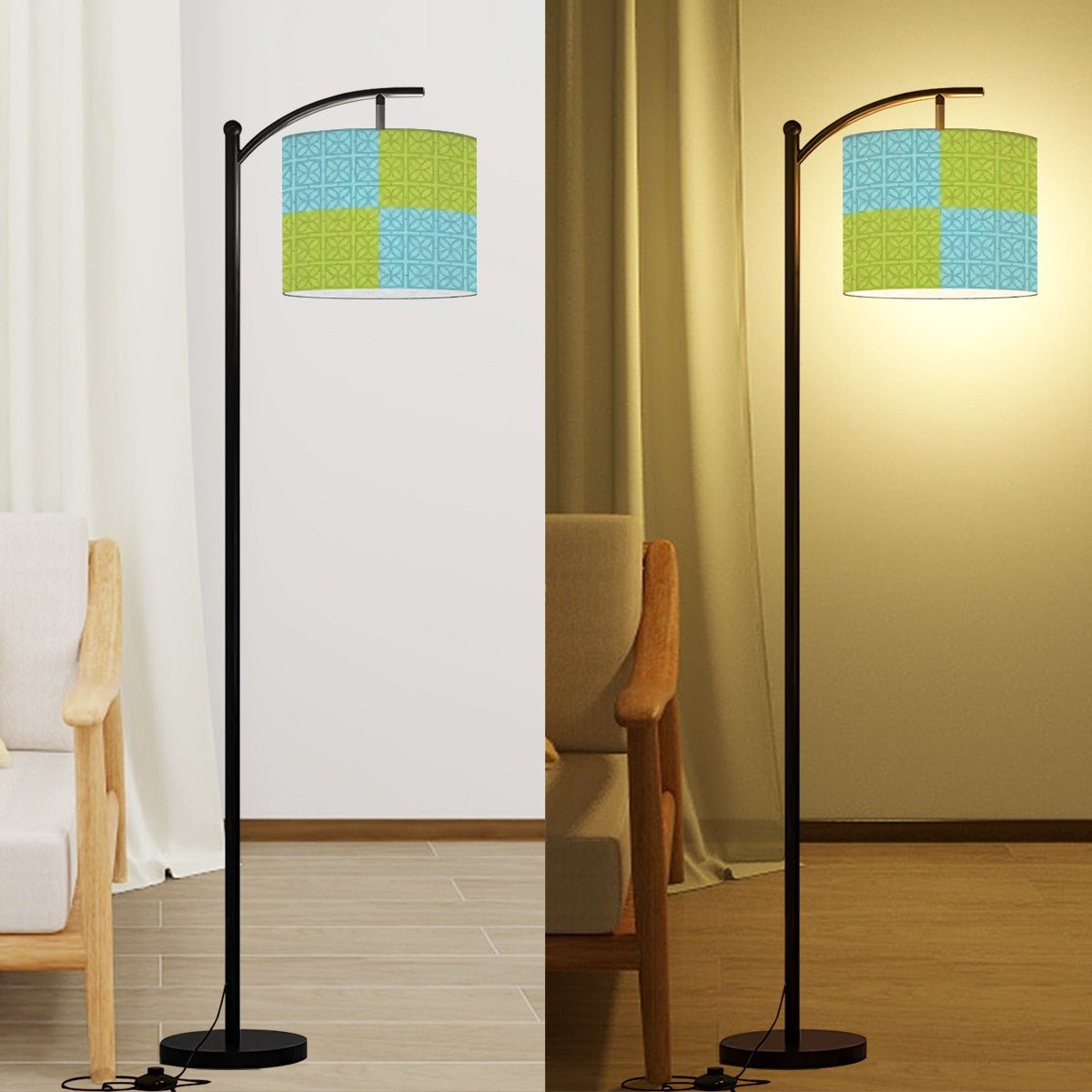 Kate McEnroe New York Breeze Block Arc Floor Lamp, Mid Century Modern Teal Green Patchwork LightingFloor LampsOgB9m08VX4