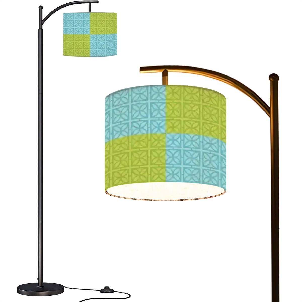 Kate McEnroe New York Breeze Block Arc Floor Lamp, Mid Century Modern Teal Green Patchwork LightingFloor LampsOgB9m08VX4