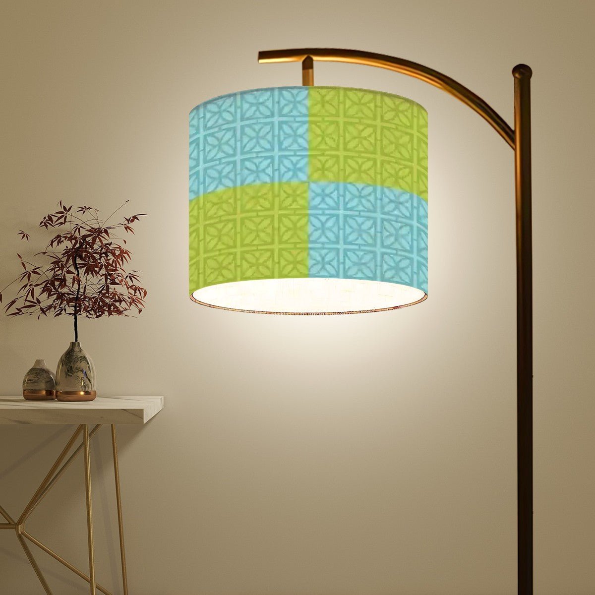 Kate McEnroe New York Breeze Block Arc Floor Lamp, Mid Century Modern Teal Green Patchwork LightingFloor LampsOgB9m08VX4