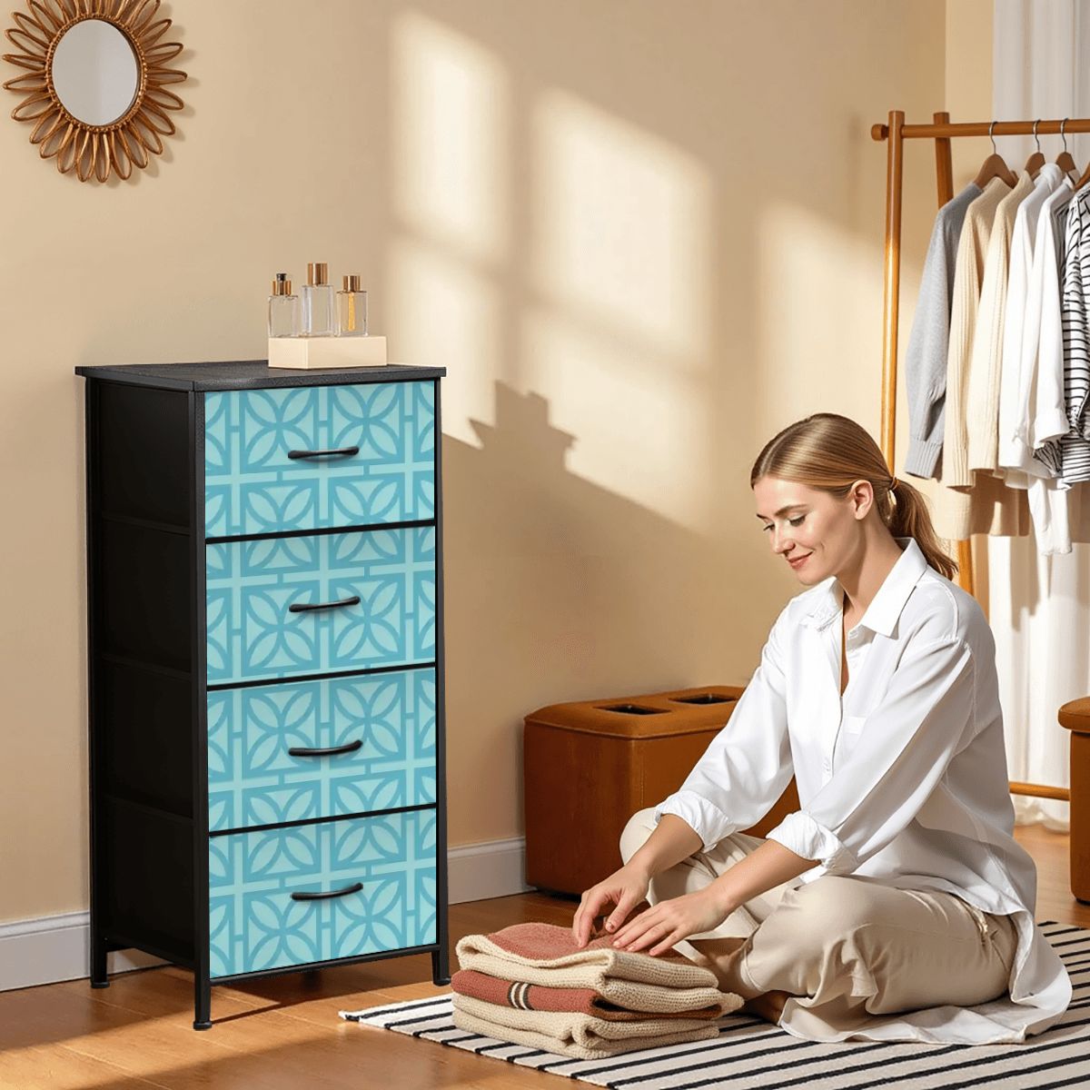 Kate McEnroe New York Breeze Block Dresser, Mid Century Modern 4 Drawer Chest Blue GeometricDresserswJo7mDmSZb