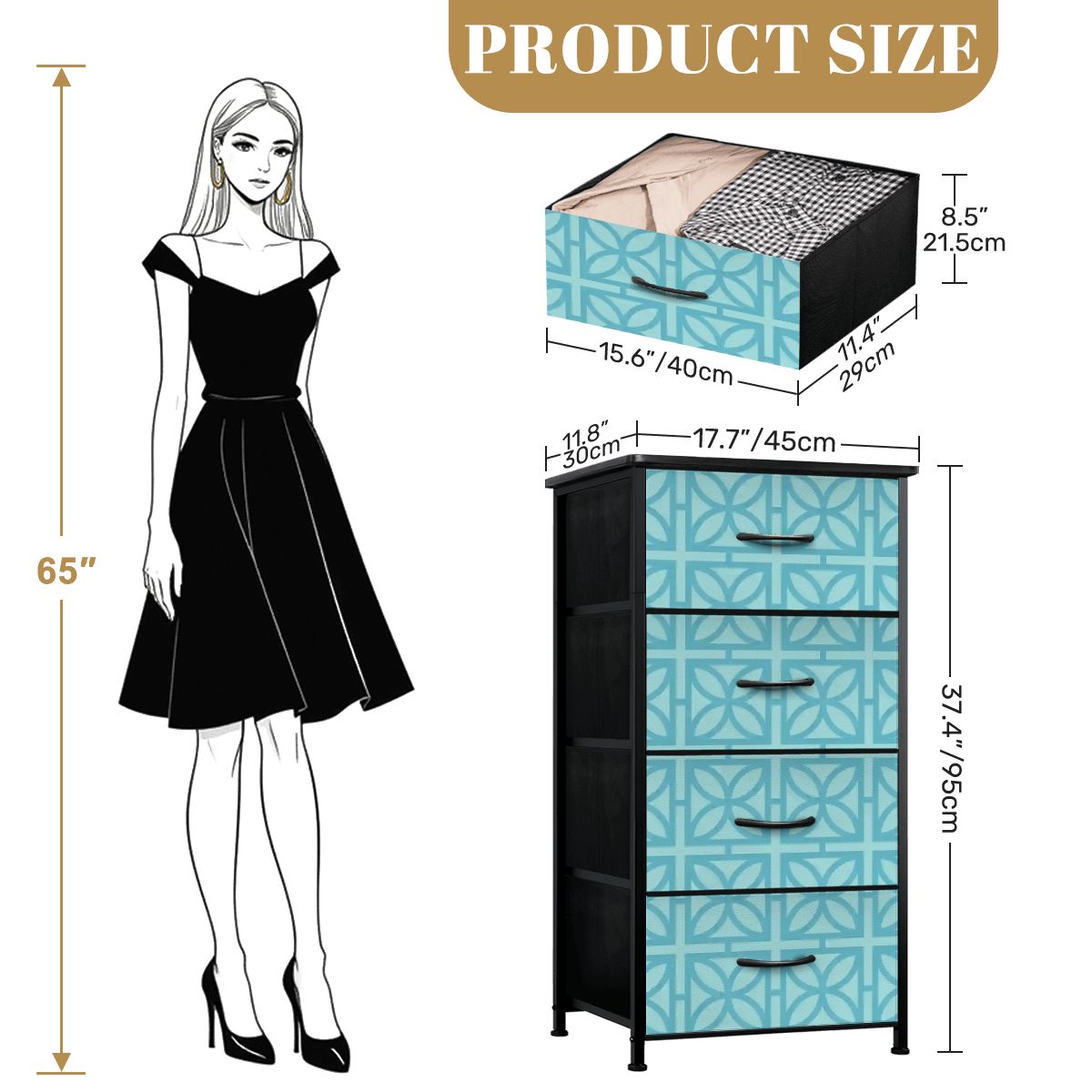 Kate McEnroe New York Breeze Block Dresser, Mid Century Modern 4 Drawer Chest Blue GeometricDresserswJo7mDmSZb