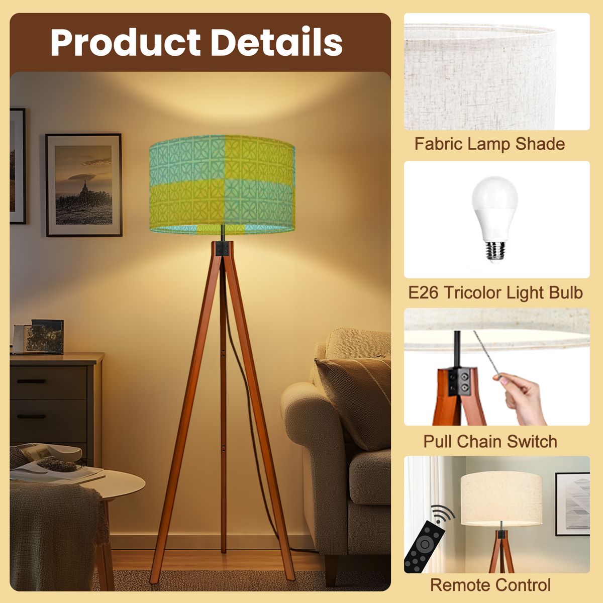 Kate McEnroe New York Breeze Block Tripod Floor Lamp, Mid Century Modern Teal Green Patchwork LightingFloor Lamps35mYDl20ts