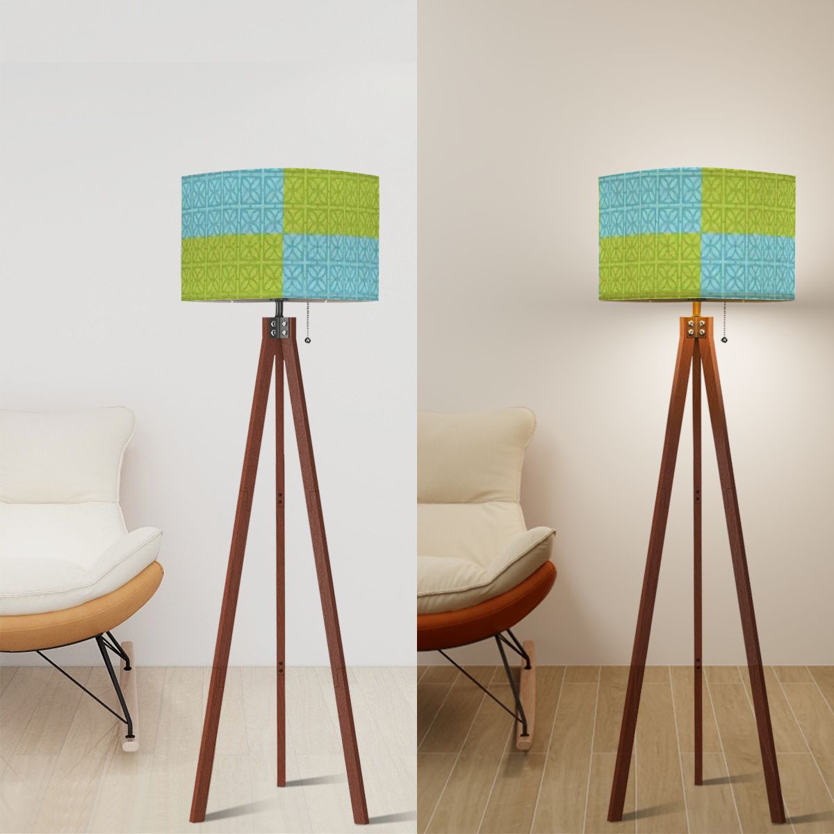 Kate McEnroe New York Breeze Block Tripod Floor Lamp, Mid Century Modern Teal Green Patchwork LightingFloor Lamps35mYDl20ts