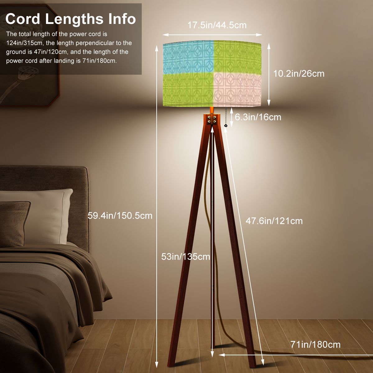 Kate McEnroe New York Breeze Block Tripod Floor Lamp, Retro Mid Century Patchwork Teal Green LightingFloor LampsfftkFWXmUO