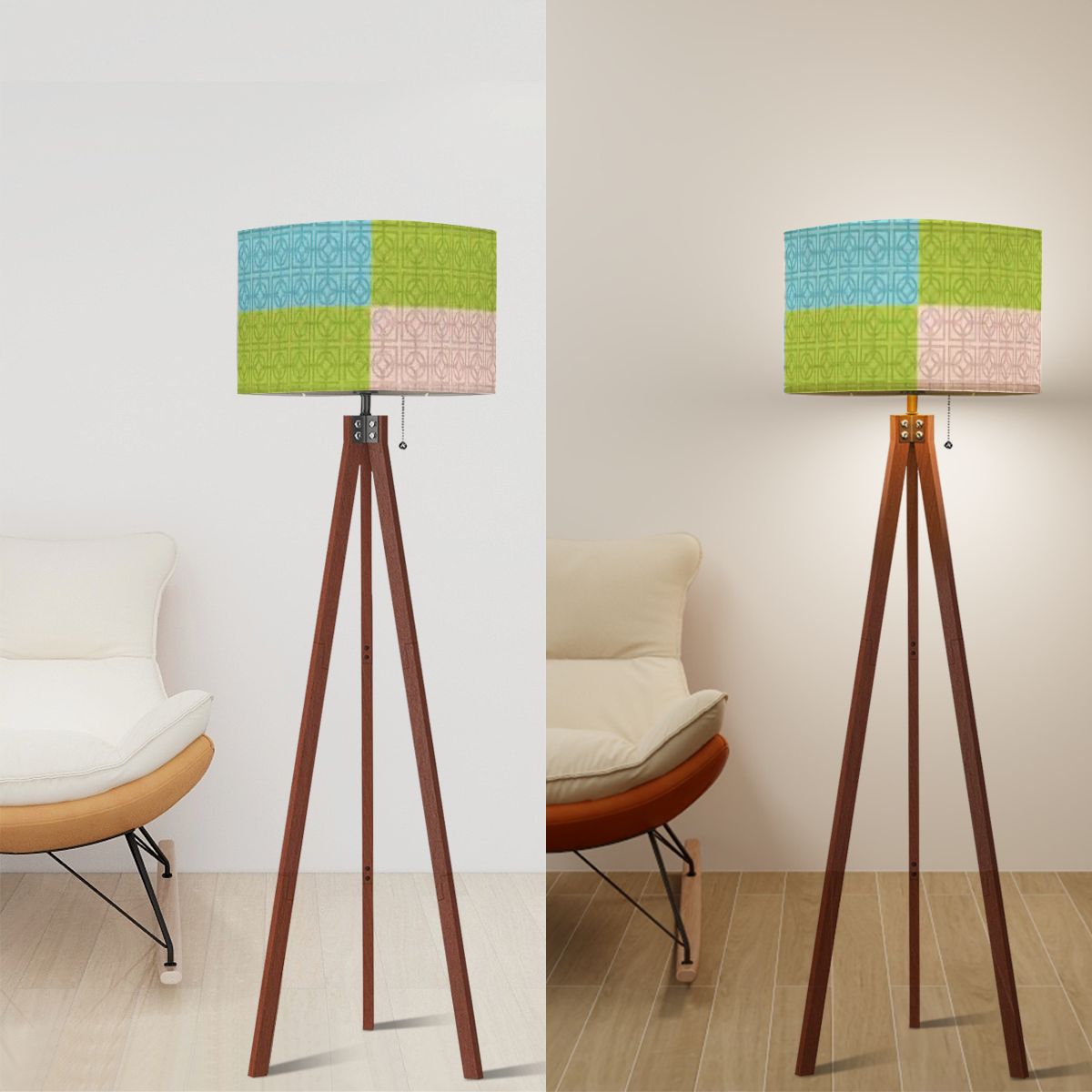Kate McEnroe New York Breeze Block Tripod Floor Lamp, Retro Mid Century Patchwork Teal Green LightingFloor LampsfftkFWXmUO