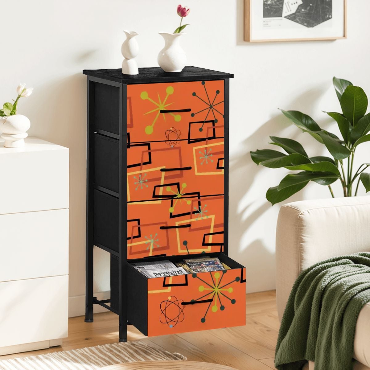Kate McEnroe New York Burnt Orange Geometric Starburst Retro Mid Century Modern 4 Drawer DresserDressersrs4ZS7KH3d