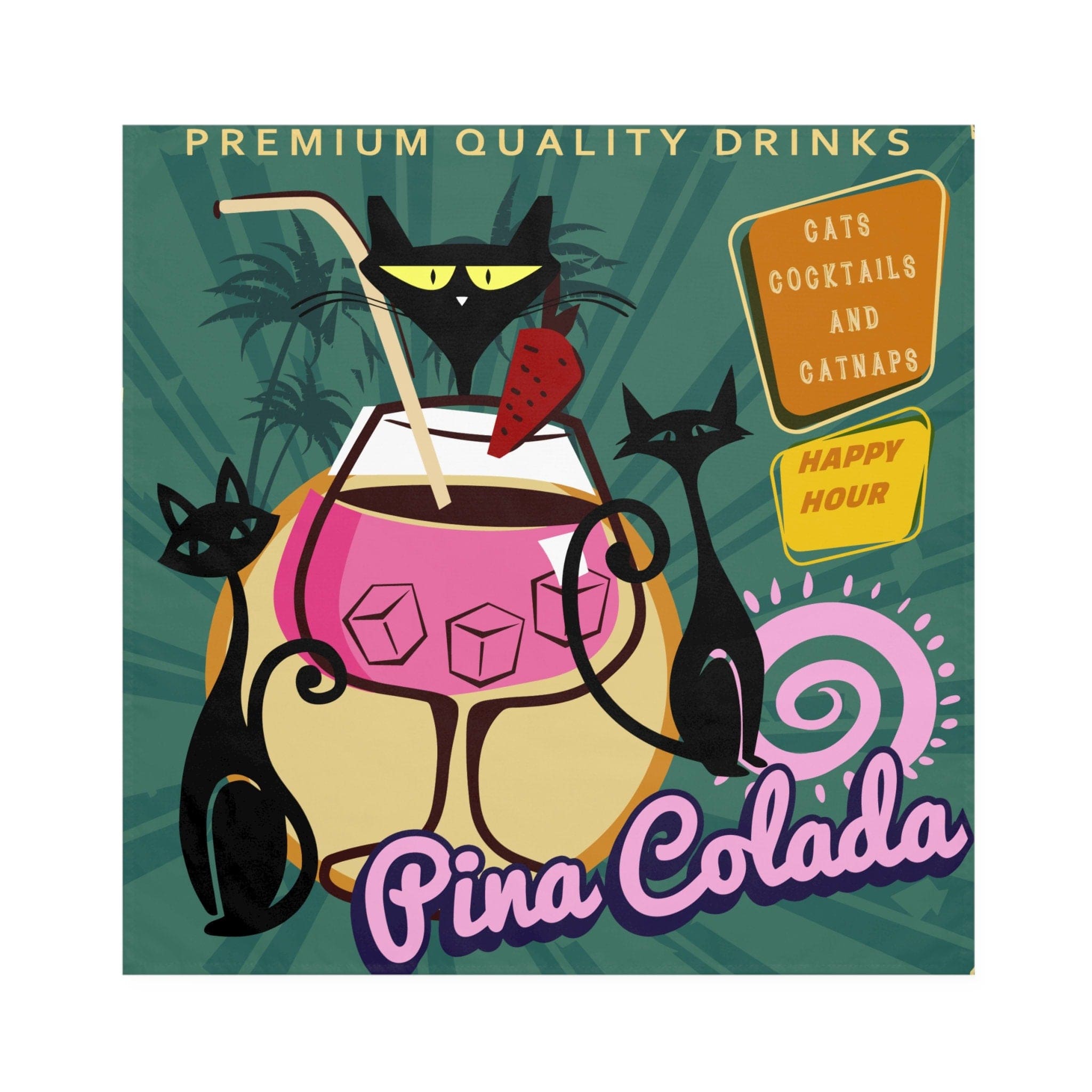 Kate McEnroe New York Cats, Cocktails and Catnaps Napkins, 1950s Vintage Diner Atomic Cat Poster Art, Mid Century Modern Retro Table Linens - KM13519623Napkins87403294946545323071