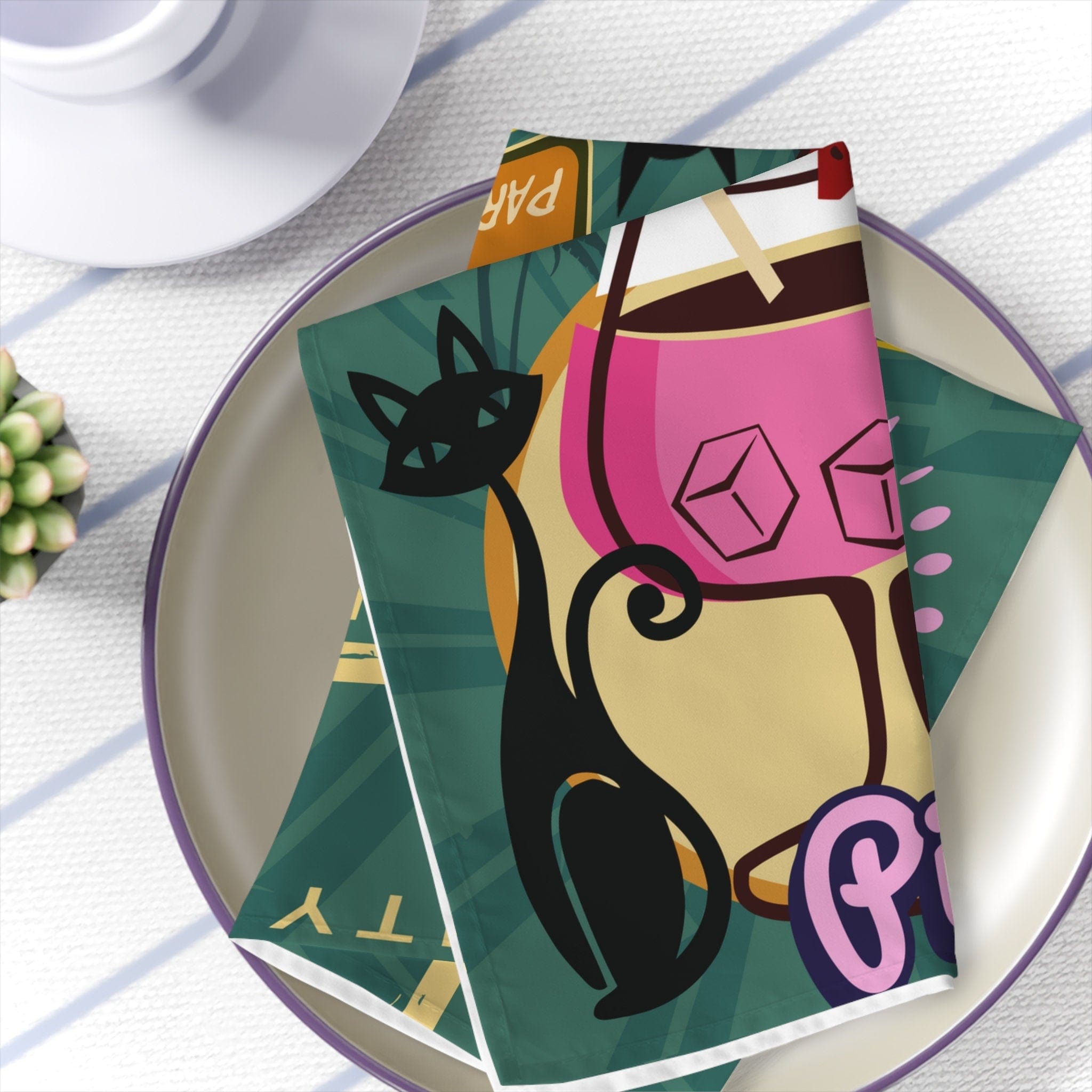 Kate McEnroe New York Cats, Cocktails and Catnaps Napkins, 1950s Vintage Diner Atomic Cat Poster Art, Mid Century Modern Retro Table Linens - KM13519623Napkins87403294946545323071