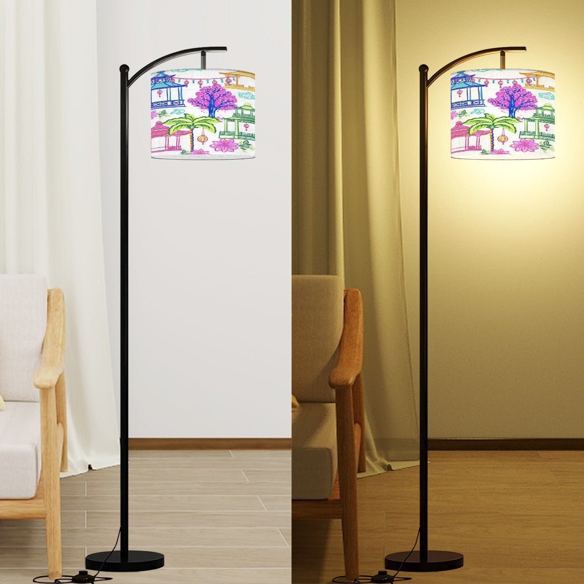 Kate McEnroe New York Chinoiserie Arc Floor Lamp, Vintage Pagoda Lantern Scene LightingFloor LampsxVaUcpKpQ2