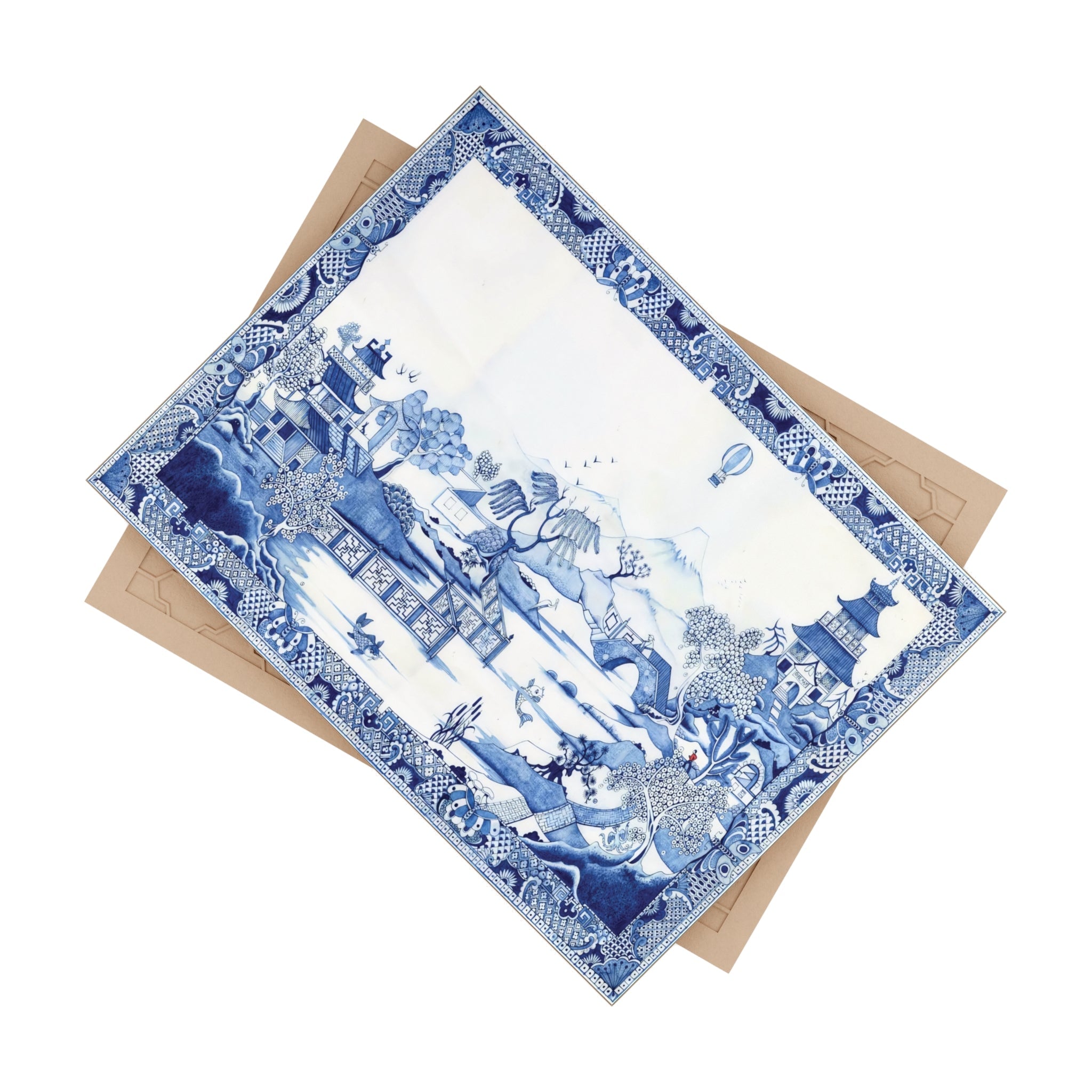Kate McEnroe New York Chinoiserie Blue and White Ceramic Art Tile, Oriental Vintage Style Wall Decor, Decorative Table Accent, Classic Ming Dynasty Scenic ArtworkDecorative Plaques28079000319610805975