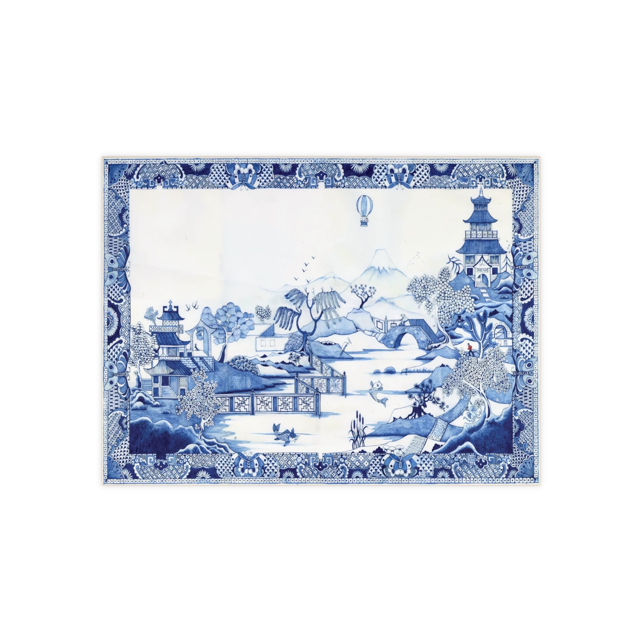 Kate McEnroe New York Chinoiserie Blue and White Ceramic Art Tile, Oriental Vintage Style Wall Decor, Decorative Table Accent, Classic Ming Dynasty Scenic ArtworkDecorative Plaques24620126900601747102