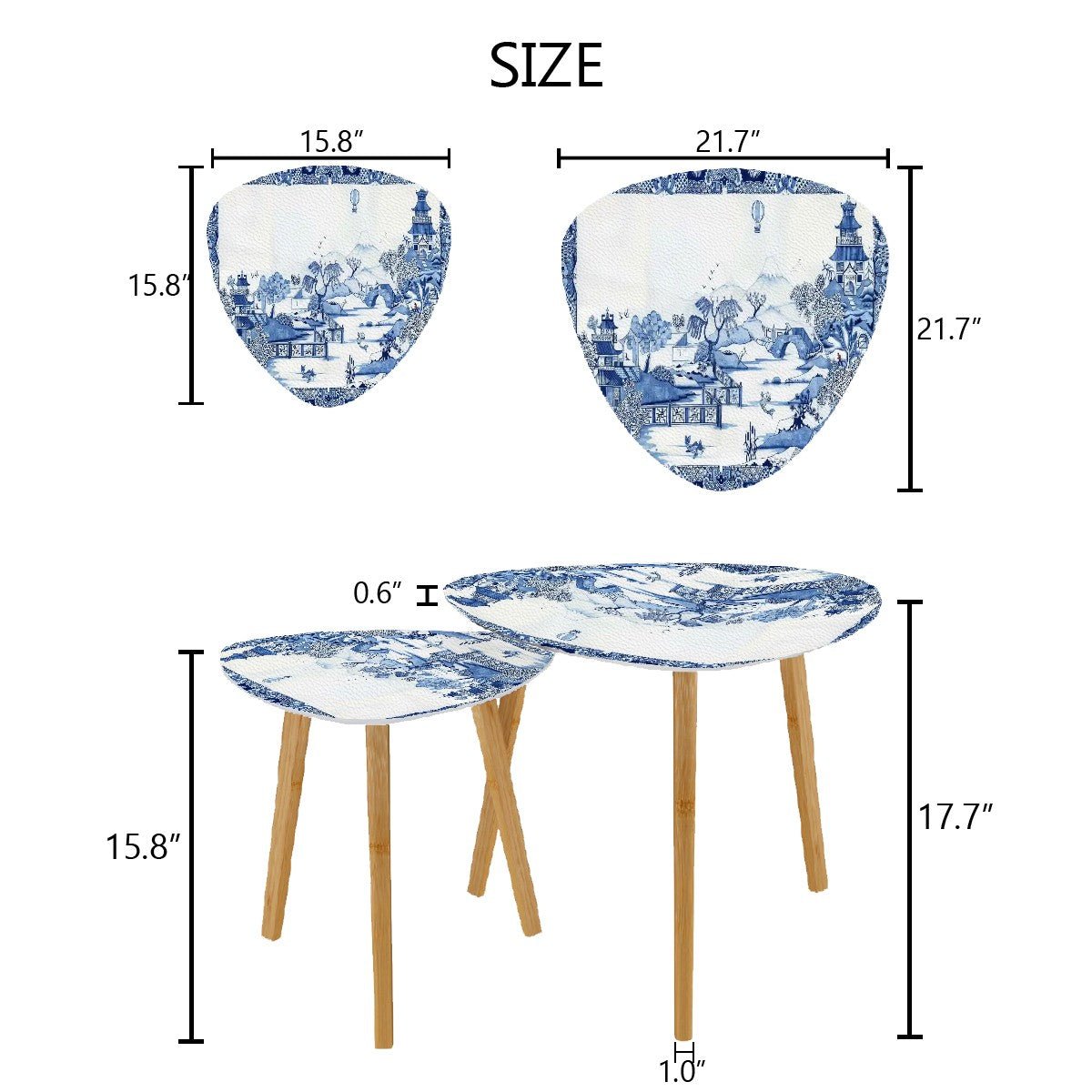 Kate McEnroe New York Chinoiserie Blue Willow Nesting Tables, Vintage Asian Scenic Furniture, Pagoda Willow LandscapeNesting Tablesy1DffMtJRS