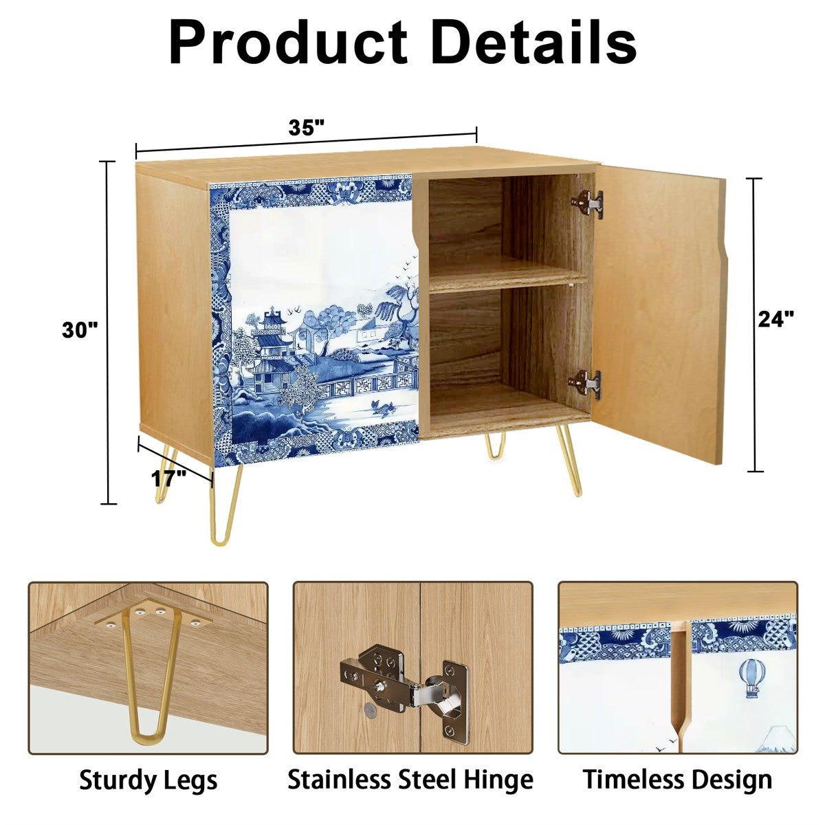 Kate McEnroe New York Chinoiserie Blue Willow Storage Cabinet, Vintage Asian Landscape Sideboard, Elegant Entryway Accent FurnitureStorage Cabinets9sbS5JI9oe