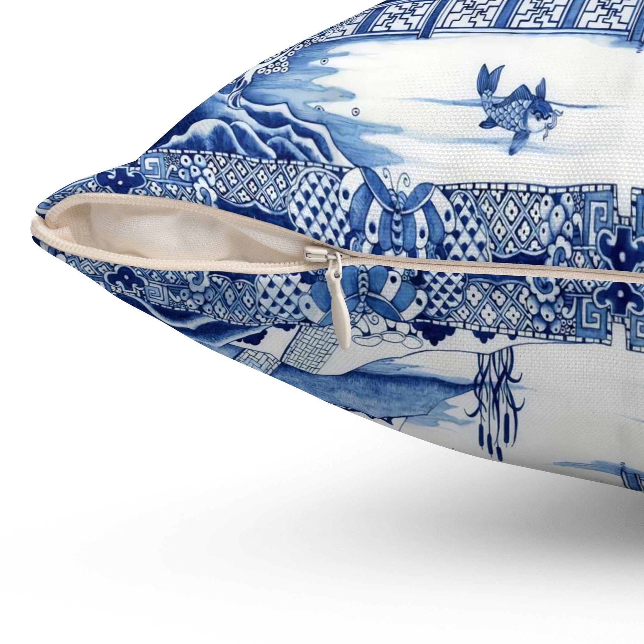 Kate McEnroe New York Chinoiserie Blue Willow Throw Pillow, Botanical Toile Bedding Collection, Chinoiserie Blue, White Cushion, Floral Farmhouse Decor- 124381423 Throw Pillows