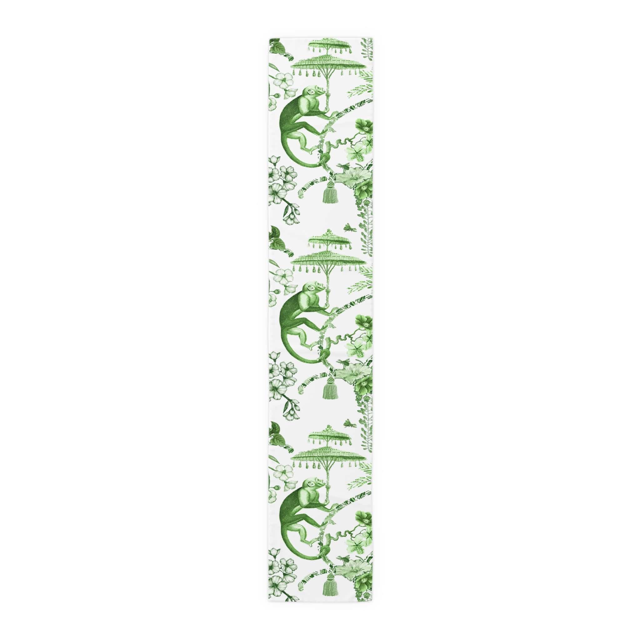 Kate McEnroe New York Chinoiserie Botanical Toile Table Runner, Floral Green, White Chinoiserie Jungle, Country Farmhouse Grandmillenial Table DecorTable Runners30339262259070302205