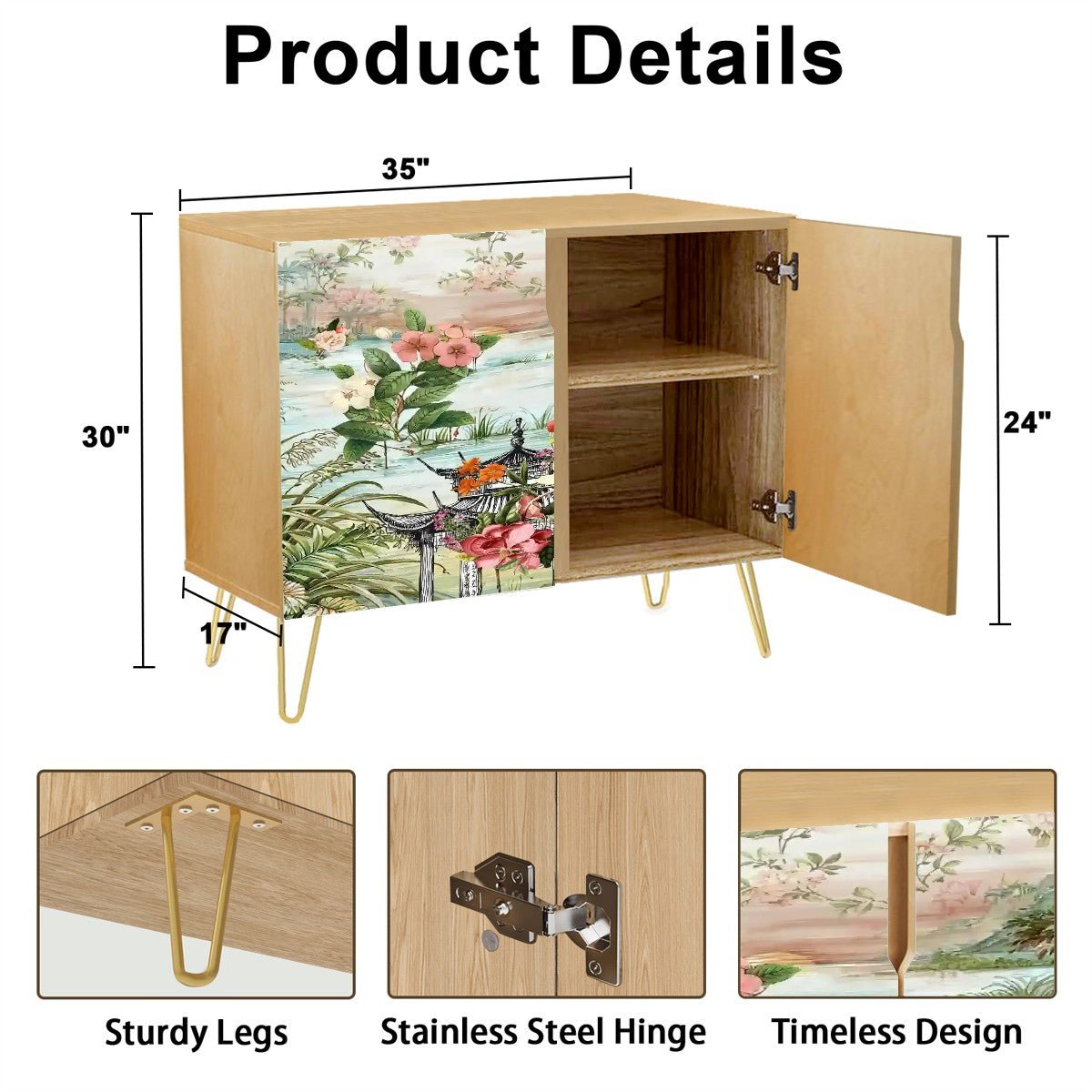 Kate McEnroe New York Chinoiserie Floral Landscape Sideboard, Vintage Asian Inspired Storage Cabinet, Elegant Botanical AccentStorage Cabinets4dZkyS9RQc