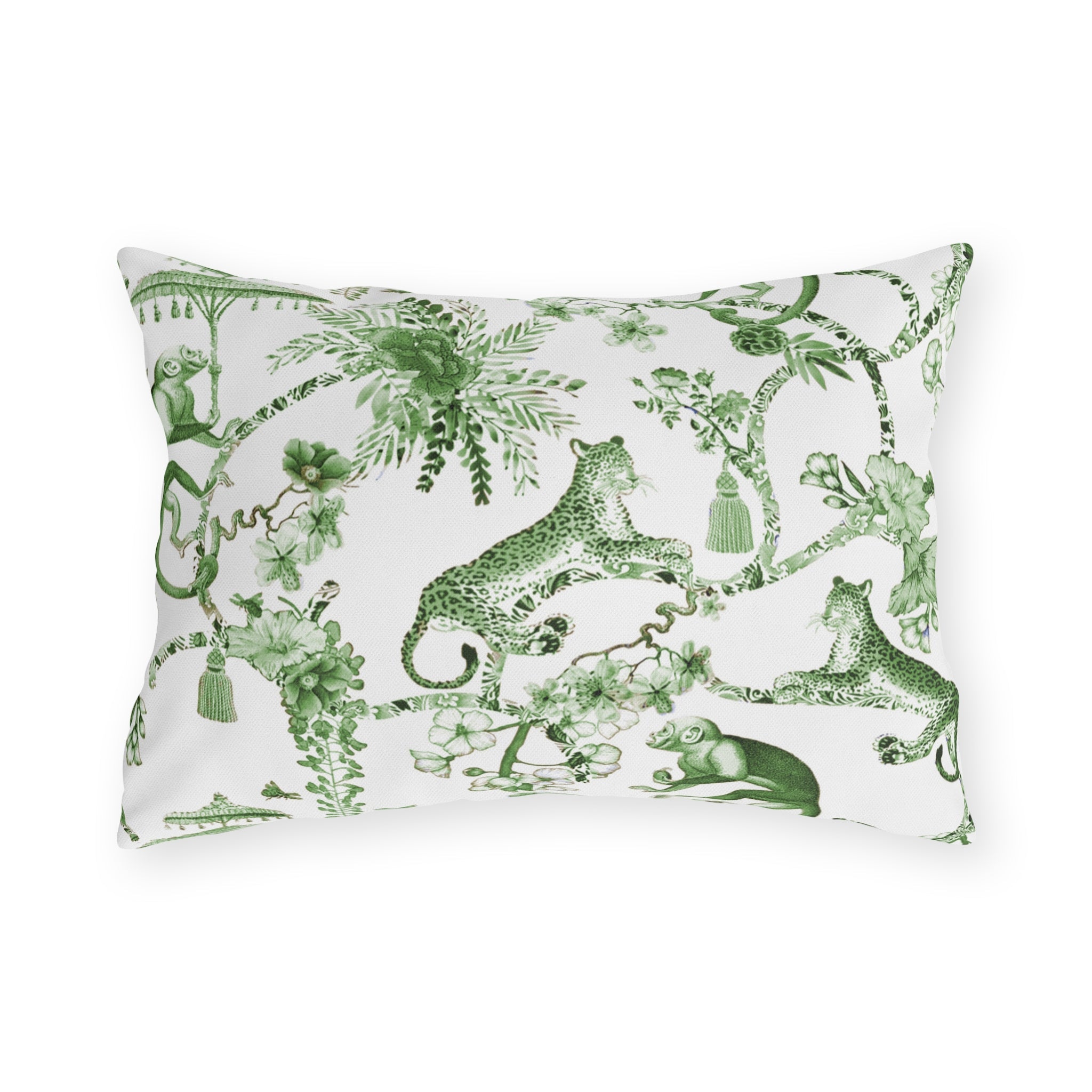 Kate McEnroe New York Chinoiserie Jungle Botanical Toile Outdoor Pillow, Floral Green, White Farmhouse Country Cottage Accent Throw PillowThrow Pillows18013458253829318944