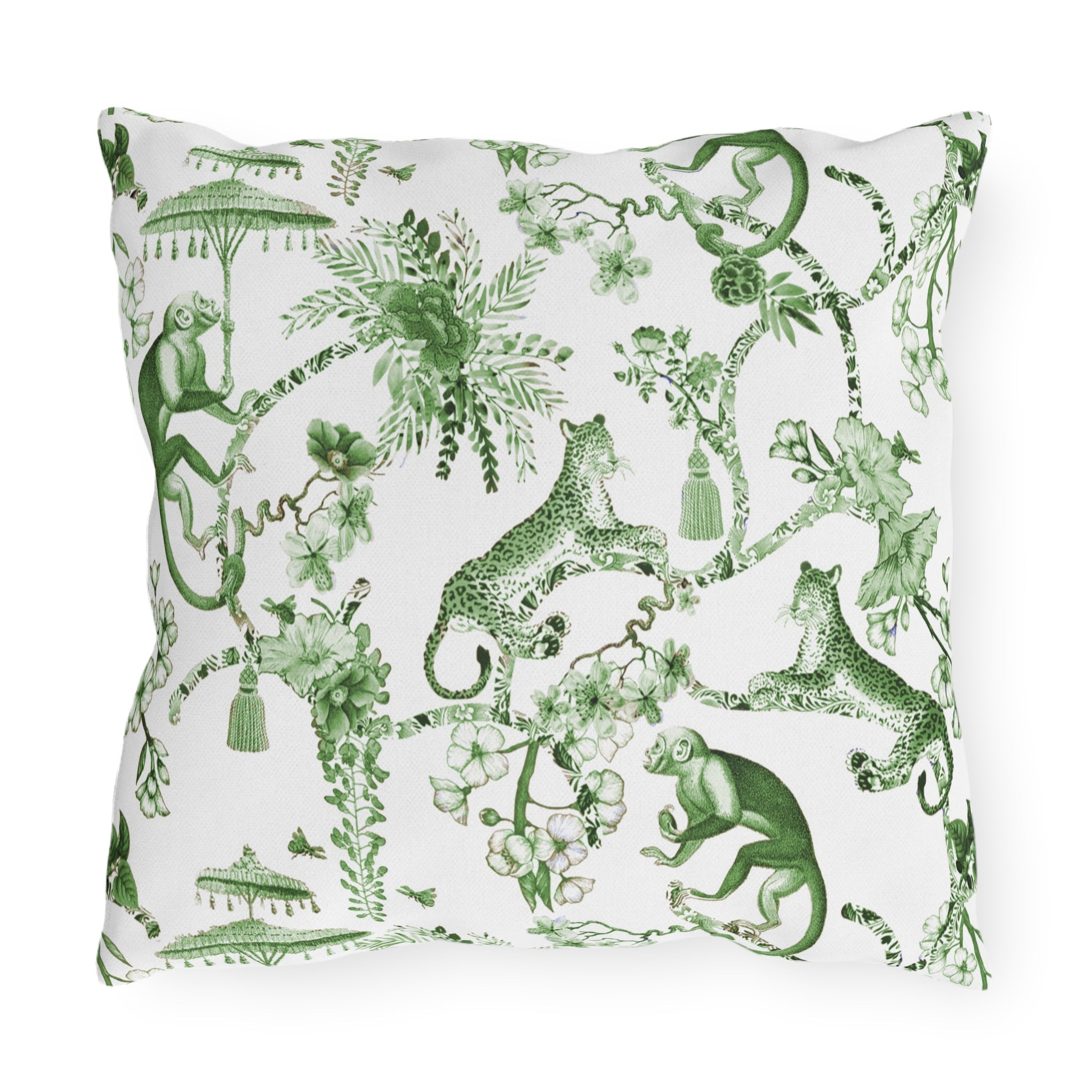 Kate McEnroe New York Chinoiserie Jungle Botanical Toile Outdoor Pillow, Floral Green, White Farmhouse Country Cottage Accent Throw PillowThrow Pillows24911706914708685609