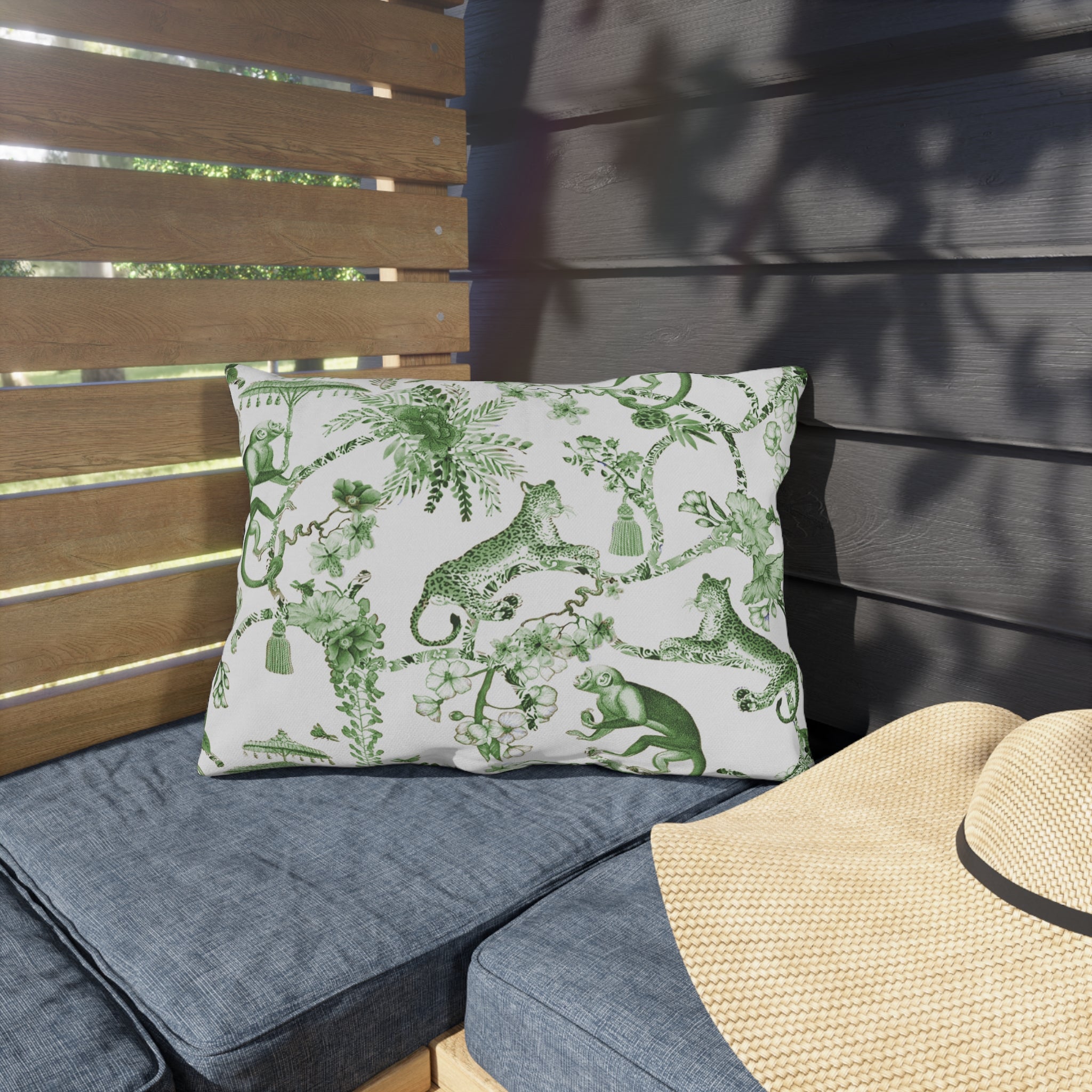 Kate McEnroe New York Chinoiserie Jungle Botanical Toile Outdoor Pillow, Floral Green, White Farmhouse Country Cottage Accent Throw PillowThrow Pillows24911706914708685609