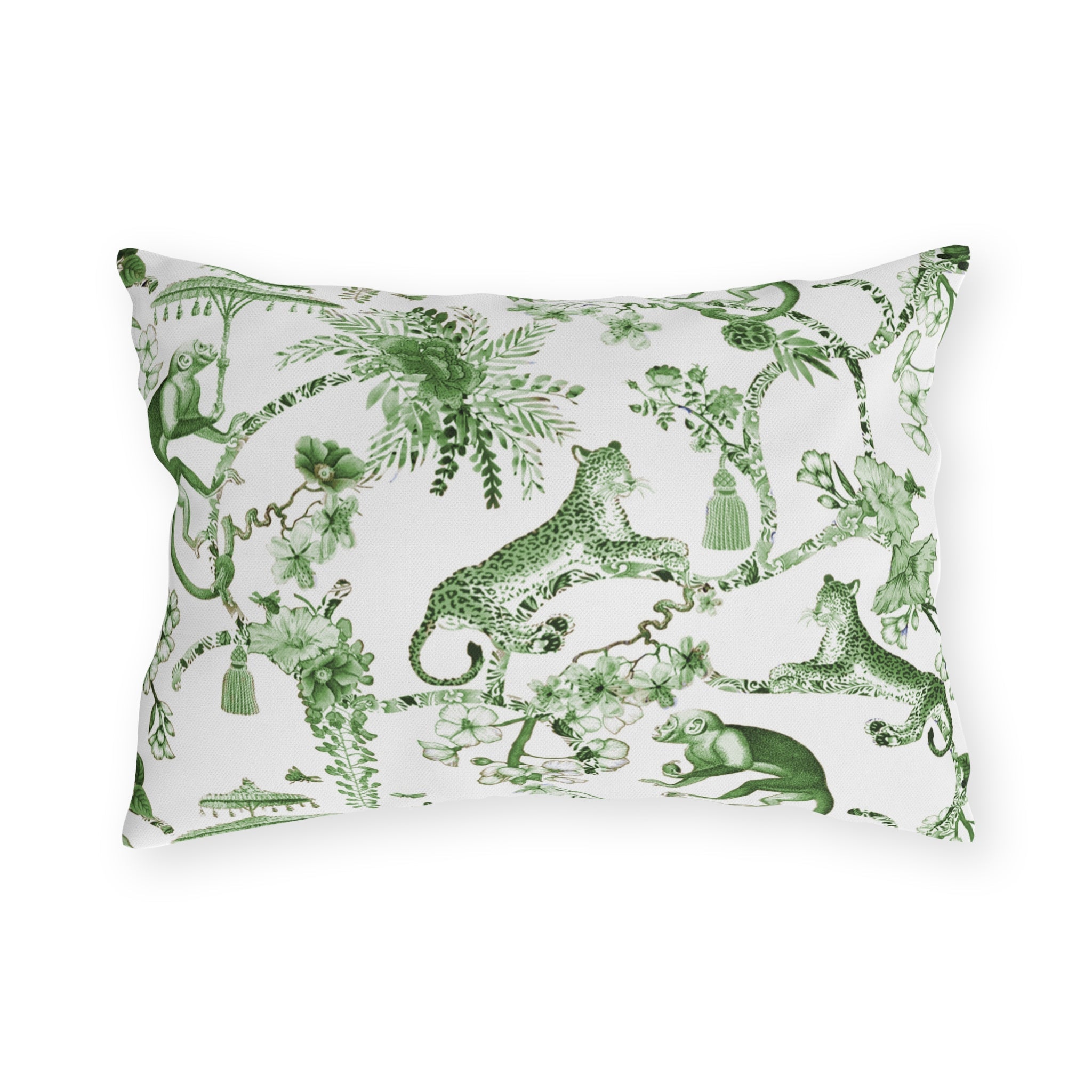 Kate McEnroe New York Chinoiserie Jungle Botanical Toile Outdoor Pillow, Floral Green, White Farmhouse Country Cottage Accent Throw PillowThrow Pillows24911706914708685609