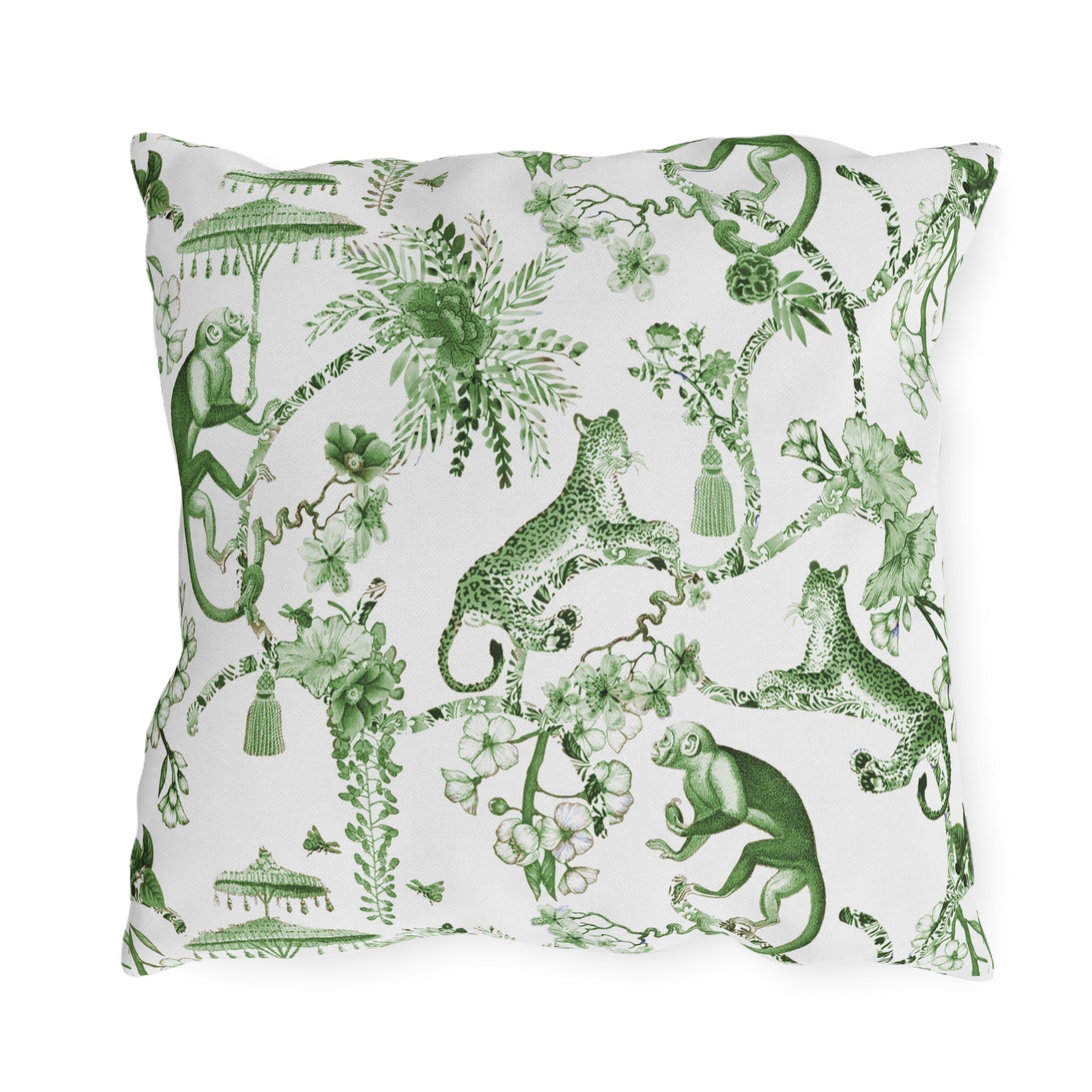 Kate McEnroe New York Chinoiserie Jungle Botanical Toile Outdoor Pillow, Floral Green, White Farmhouse Country Cottage Accent Throw PillowThrow Pillows24911706914708685609