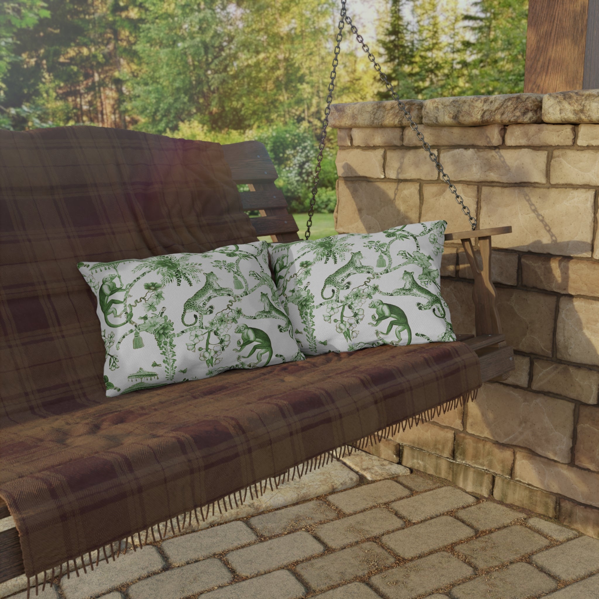 Kate McEnroe New York Chinoiserie Jungle Botanical Toile Outdoor Pillow, Floral Green, White Farmhouse Country Cottage Accent Throw PillowThrow Pillows24911706914708685609