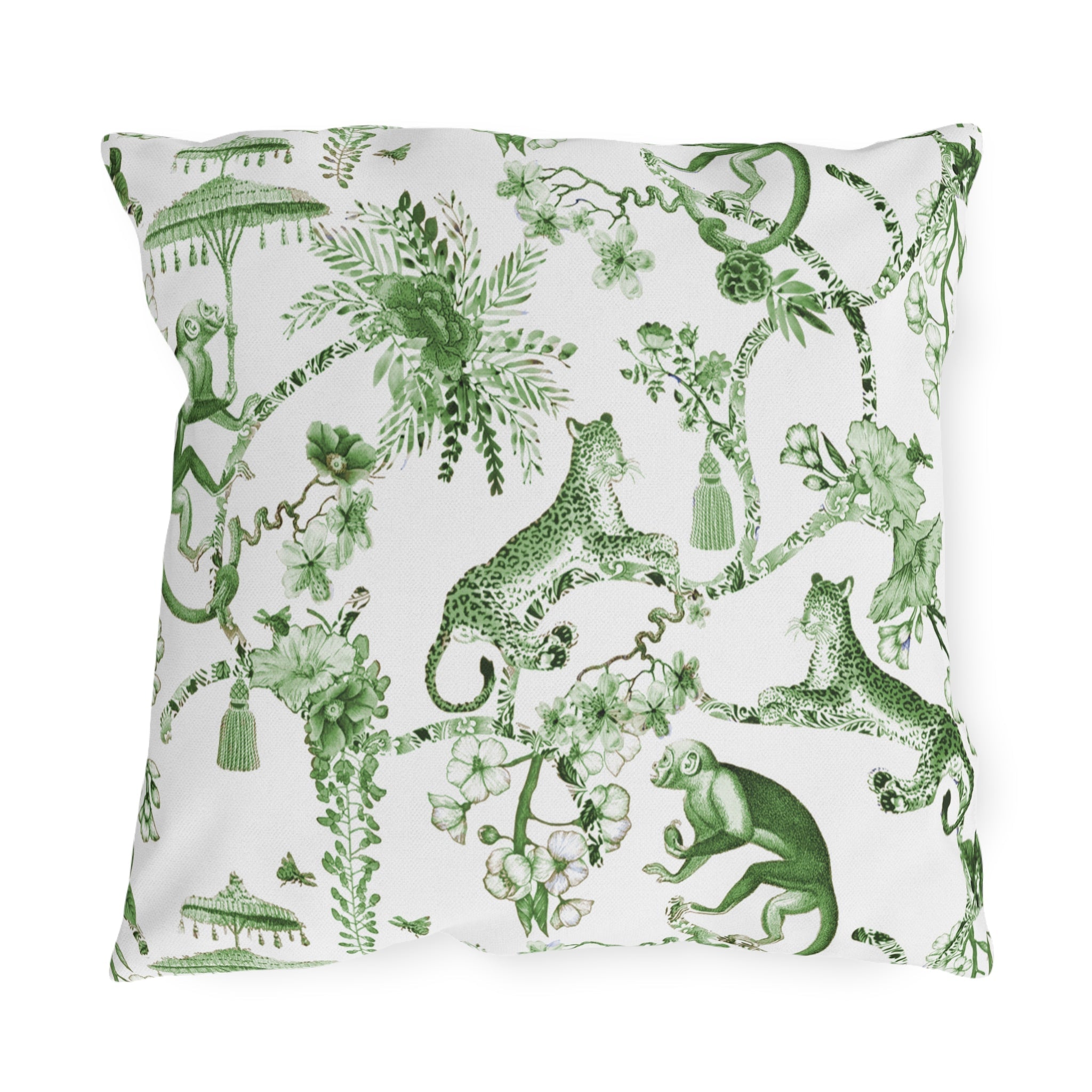 Kate McEnroe New York Chinoiserie Jungle Botanical Toile Outdoor Pillow, Floral Green, White Farmhouse Country Cottage Accent Throw PillowThrow Pillows24911706914708685609