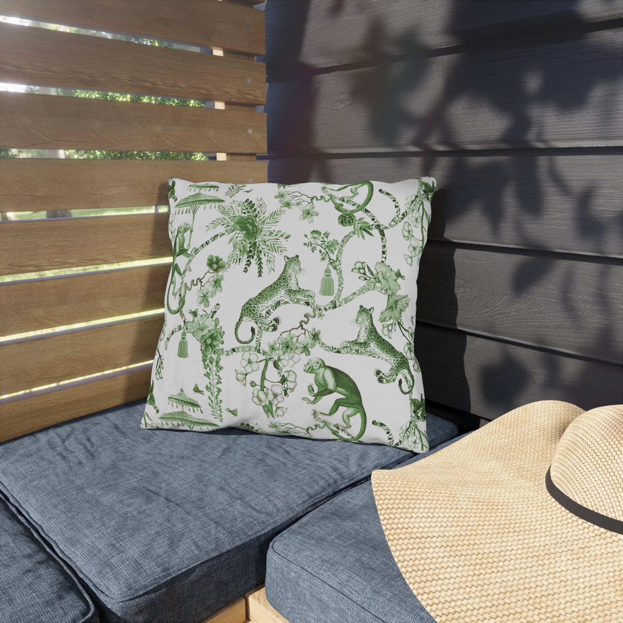 Kate McEnroe New York Chinoiserie Jungle Botanical Toile Outdoor Pillow, Floral Green, White Farmhouse Country Cottage Accent Throw PillowThrow Pillows46691543640553237300