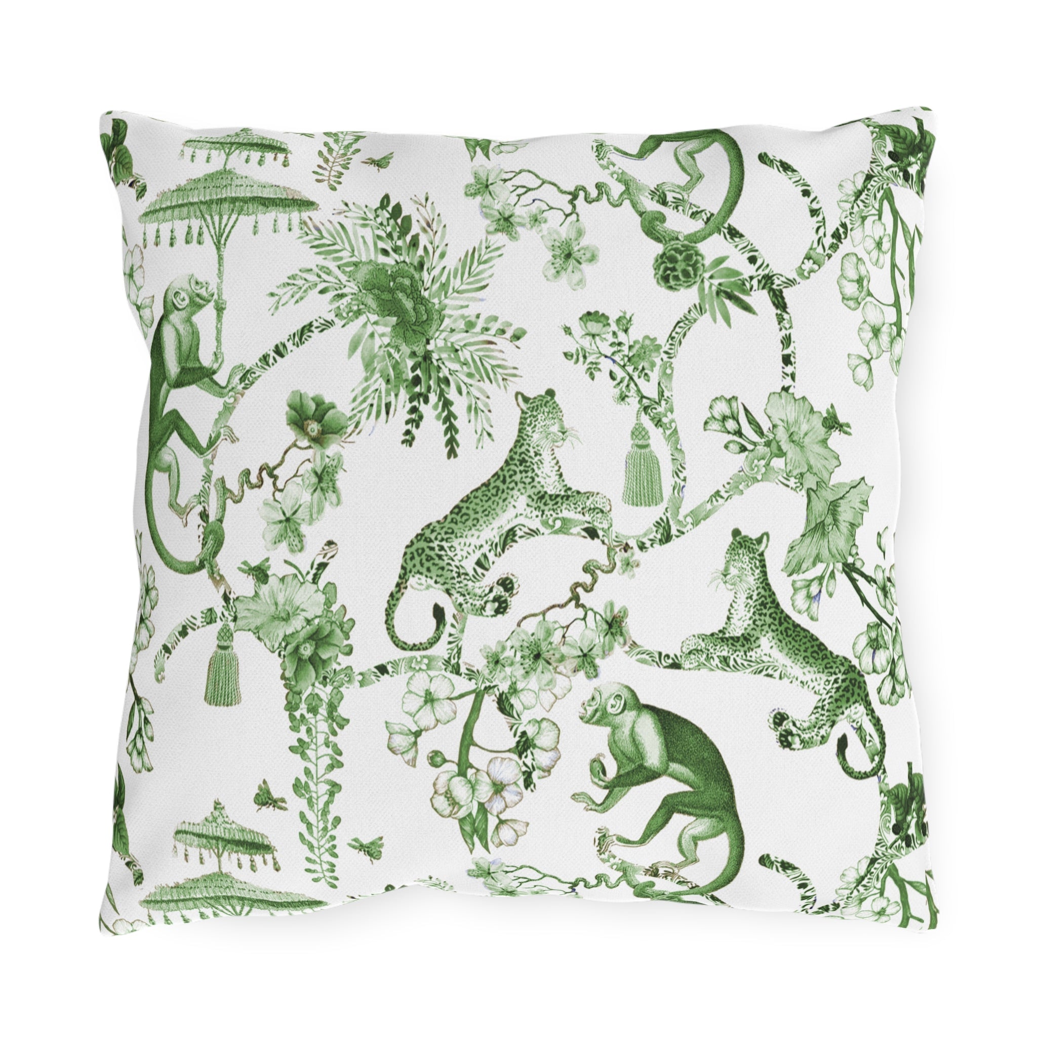 Kate McEnroe New York Chinoiserie Jungle Botanical Toile Outdoor Pillow, Floral Green, White Farmhouse Country Cottage Accent Throw PillowThrow Pillows46691543640553237300