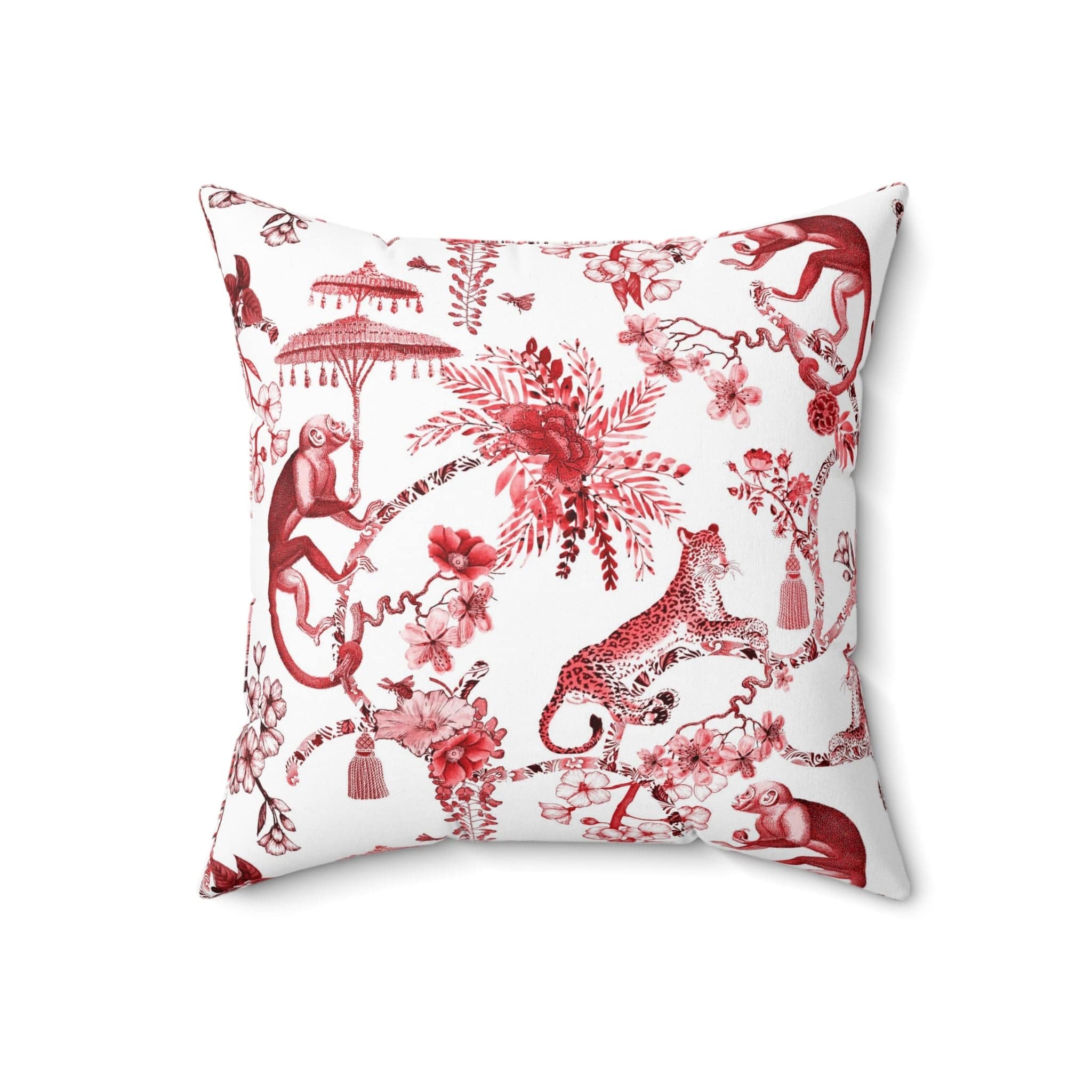 Kate McEnroe New York Chinoiserie Jungle Botanical Toile Throw Pillow, Red, White Chinoiserie Floral Cushions, Country Farmhouse Decor - 131382623Throw Pillows21627634306644563632