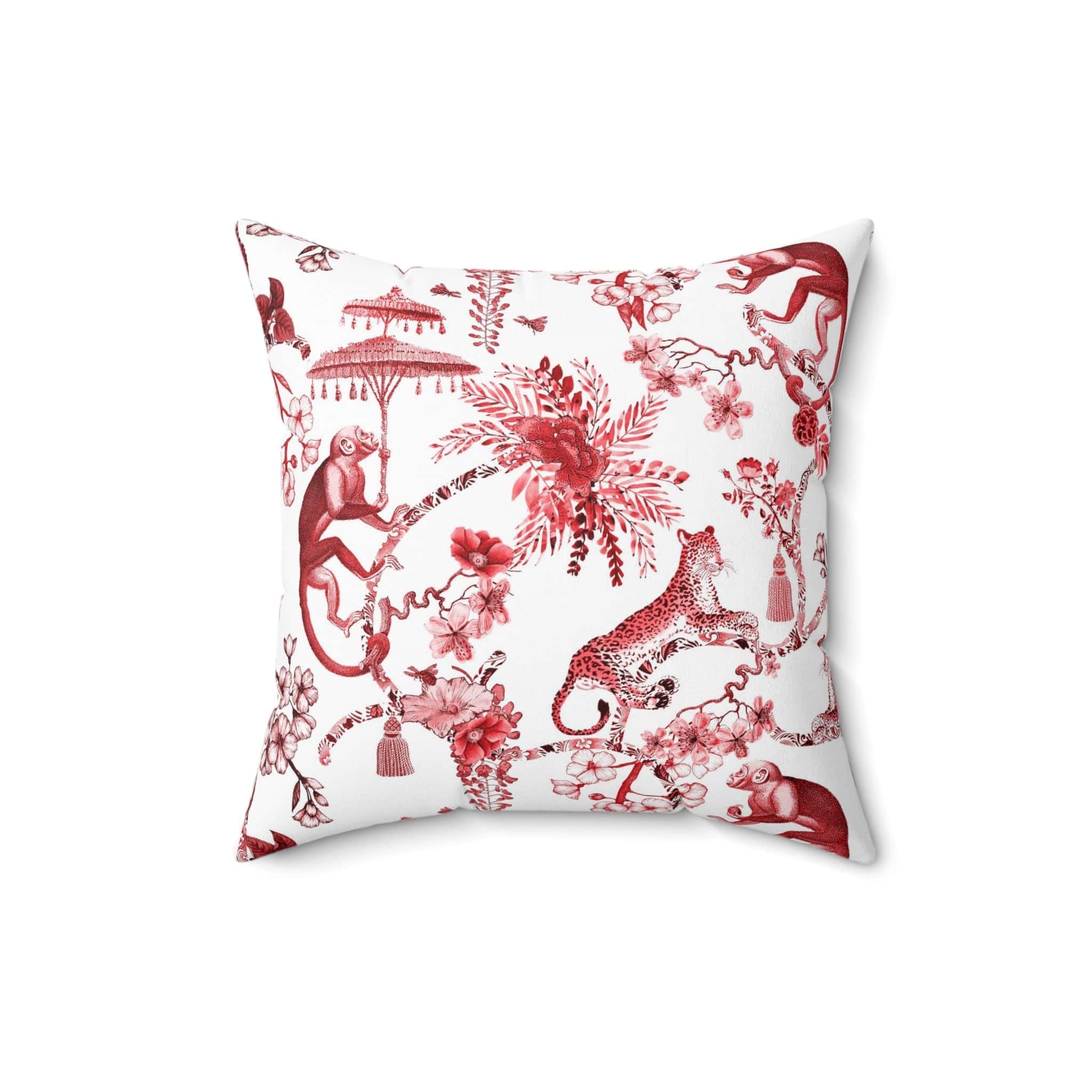 Kate McEnroe New York Chinoiserie Jungle Botanical Toile Throw Pillow, Red, White Chinoiserie Floral Cushions, Country Farmhouse Decor - 131382623Throw Pillows21627634306644563632