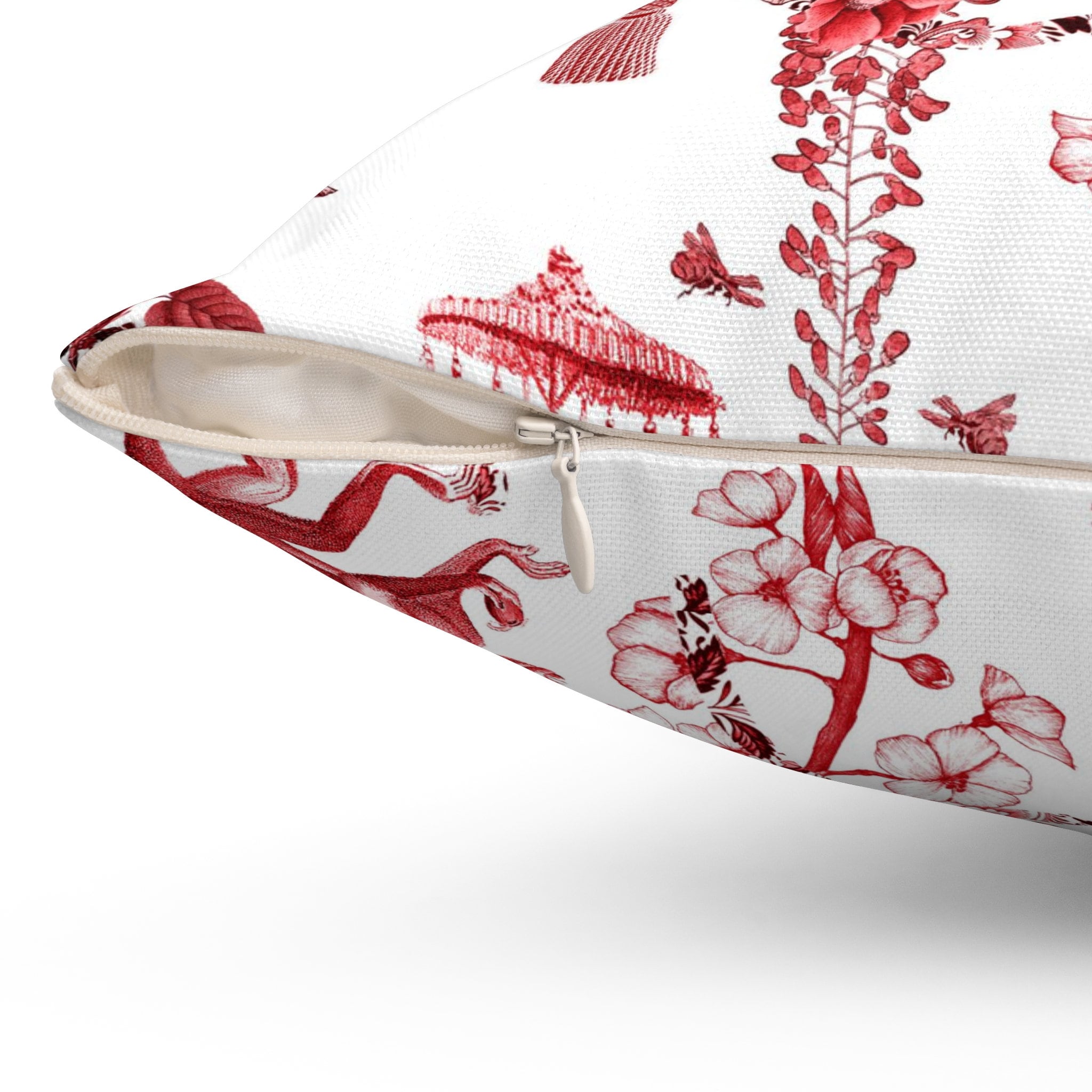Kate McEnroe New York Chinoiserie Jungle Botanical Toile Throw Pillow, Red, White Chinoiserie Floral Cushions, Country Farmhouse Decor - 131382623Throw Pillows21627634306644563632