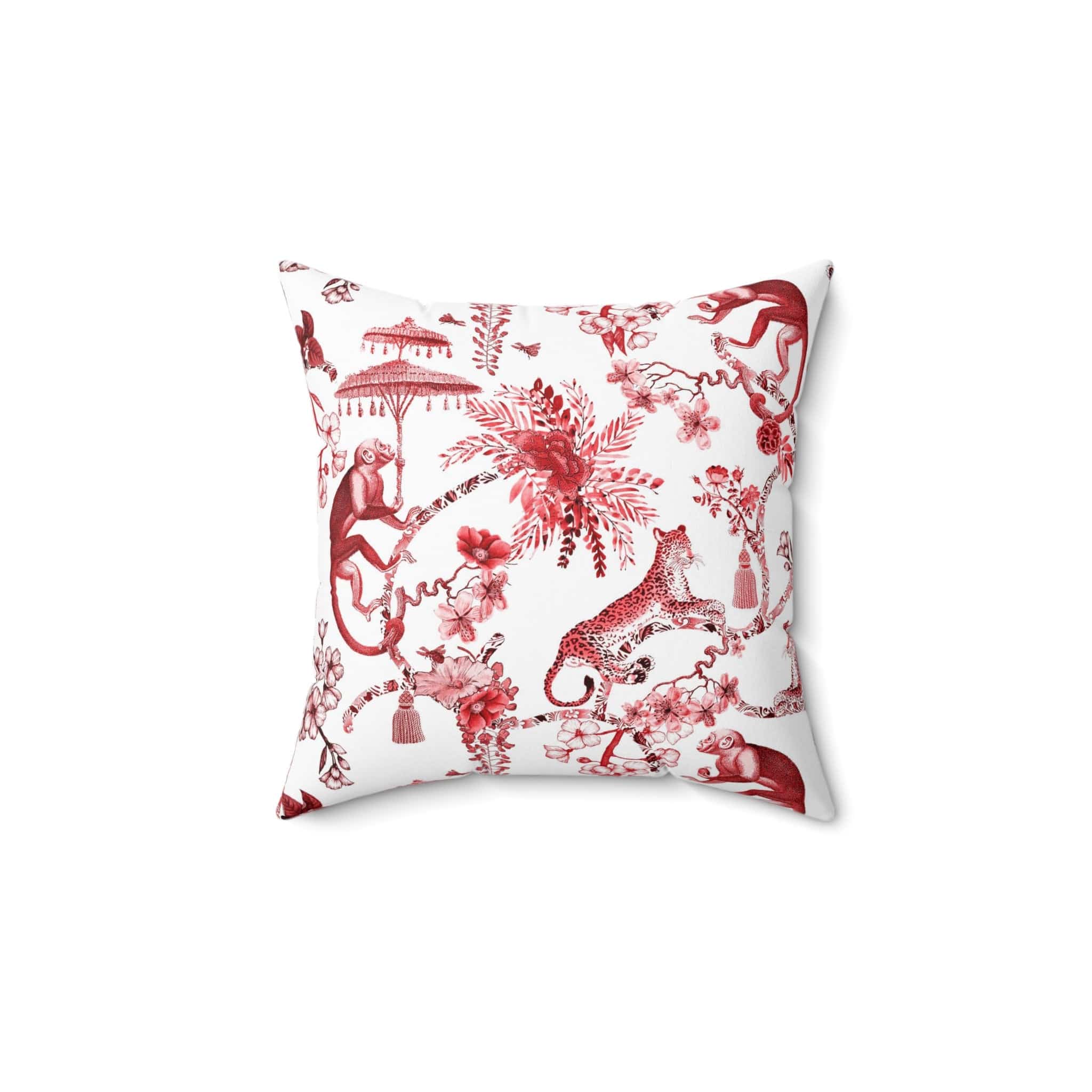 Kate McEnroe New York Chinoiserie Jungle Botanical Toile Throw Pillow, Red, White Chinoiserie Floral Cushions, Country Farmhouse Decor - 131382623Throw Pillows21627634306644563632