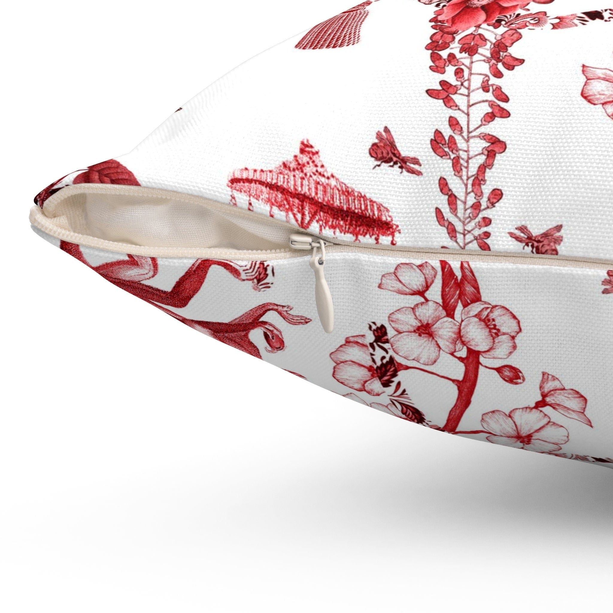 Kate McEnroe New York Chinoiserie Jungle Botanical Toile Throw Pillow, Red, White Chinoiserie Floral Cushions, Country Farmhouse Decor - 131382623Throw Pillows21627634306644563632
