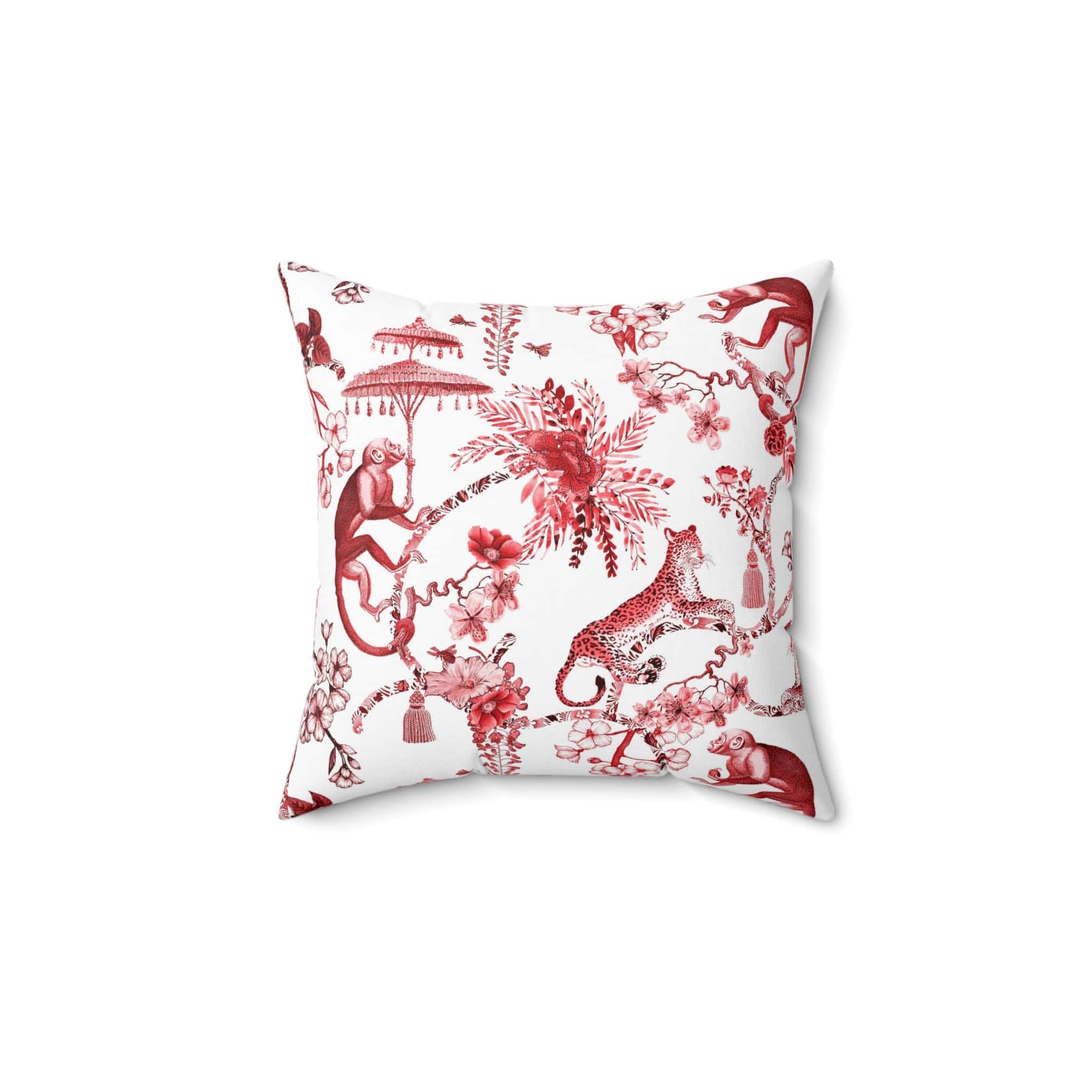 Kate McEnroe New York Chinoiserie Jungle Botanical Toile Throw Pillow, Red, White Chinoiserie Floral Cushions, Country Farmhouse Decor - 131382623Throw Pillows21627634306644563632