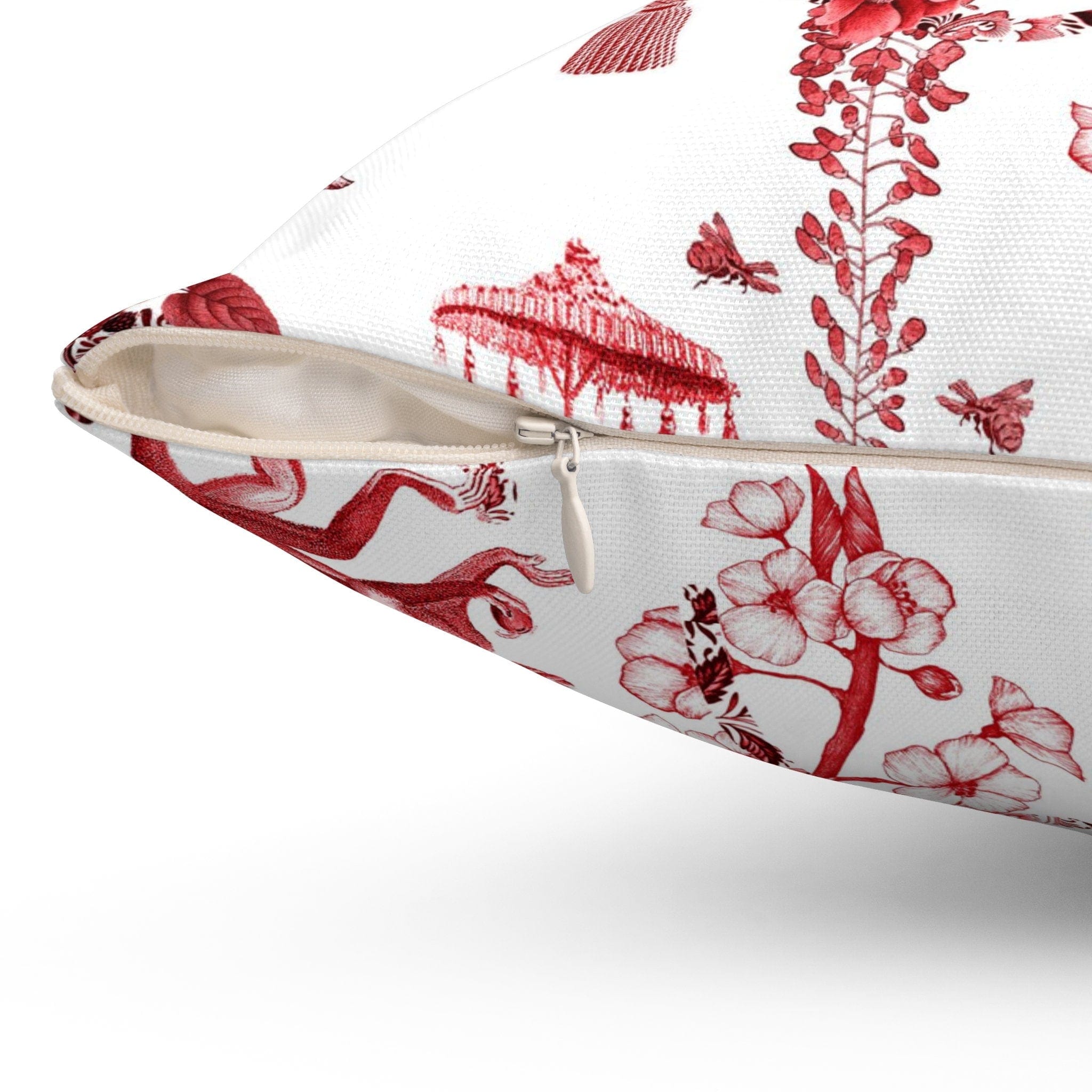 Kate McEnroe New York Chinoiserie Jungle Botanical Toile Throw Pillow, Red, White Chinoiserie Floral Cushions, Country Farmhouse Decor - 131382623Throw Pillows21627634306644563632