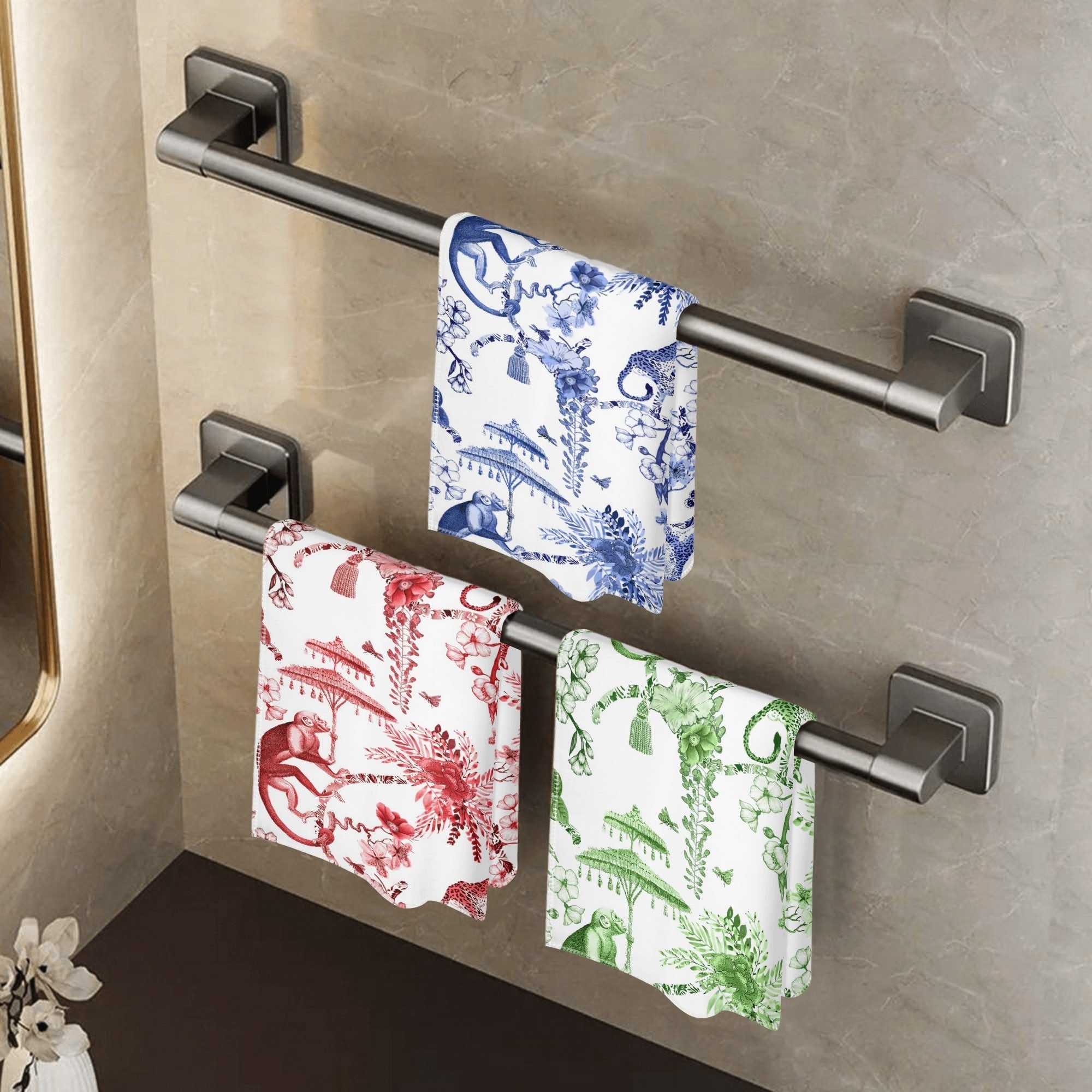 Kate McEnroe New York Chinoiserie Jungle Hand Towel, Exotic Monkey Floral Kitchen Bath TowelHand TowelsNRQMZ0RY - 1