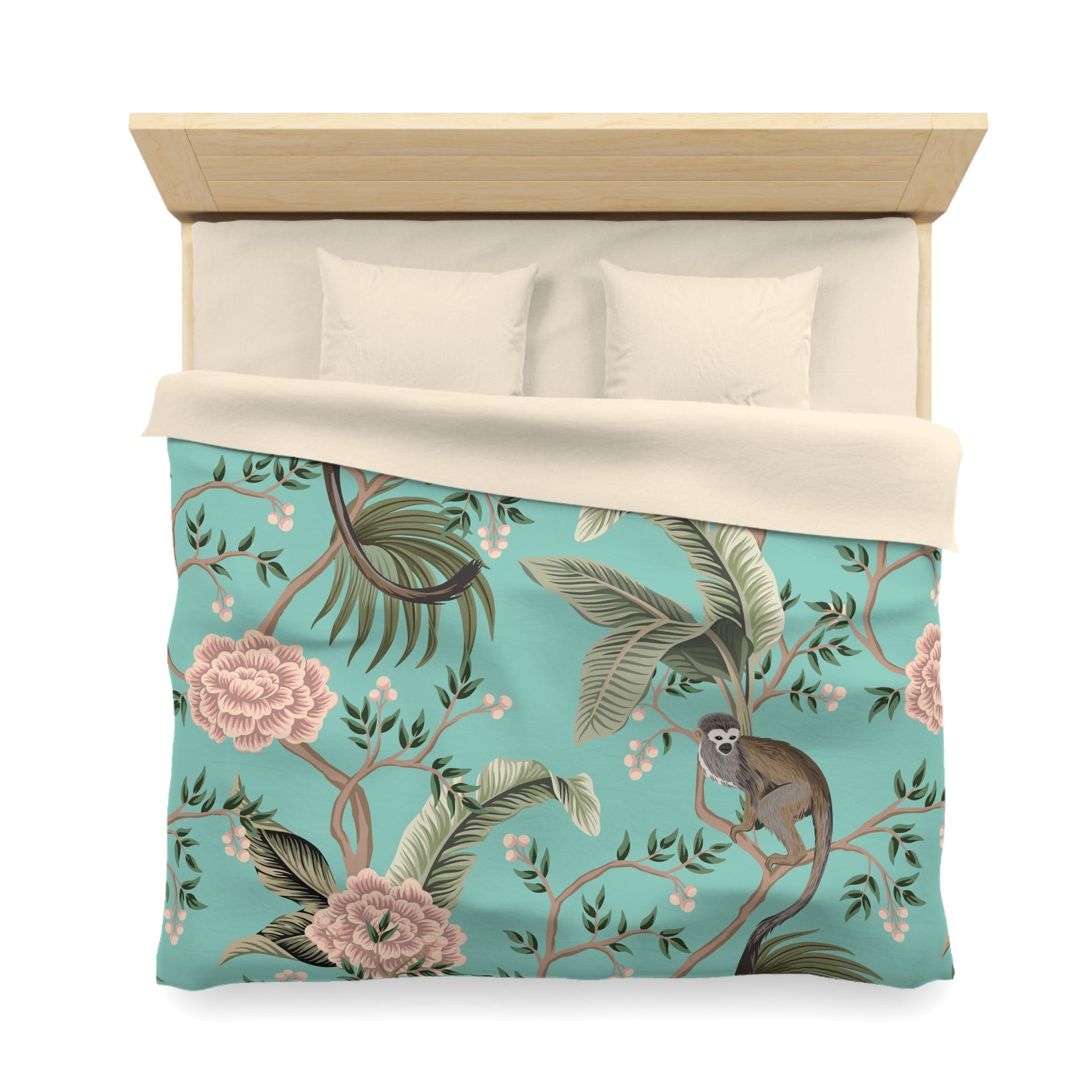 Kate McEnroe New York Chinoiserie Monkey Floral Duvet Cover, Teal Pink Botanical BeddingDuvet Covers19957813813898245243
