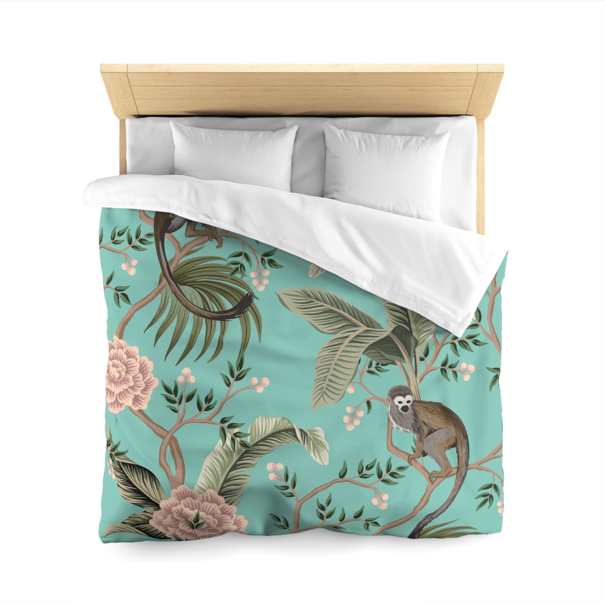 Kate McEnroe New York Chinoiserie Monkey Floral Duvet Cover, Teal Pink Botanical BeddingDuvet Covers19957813813898245243