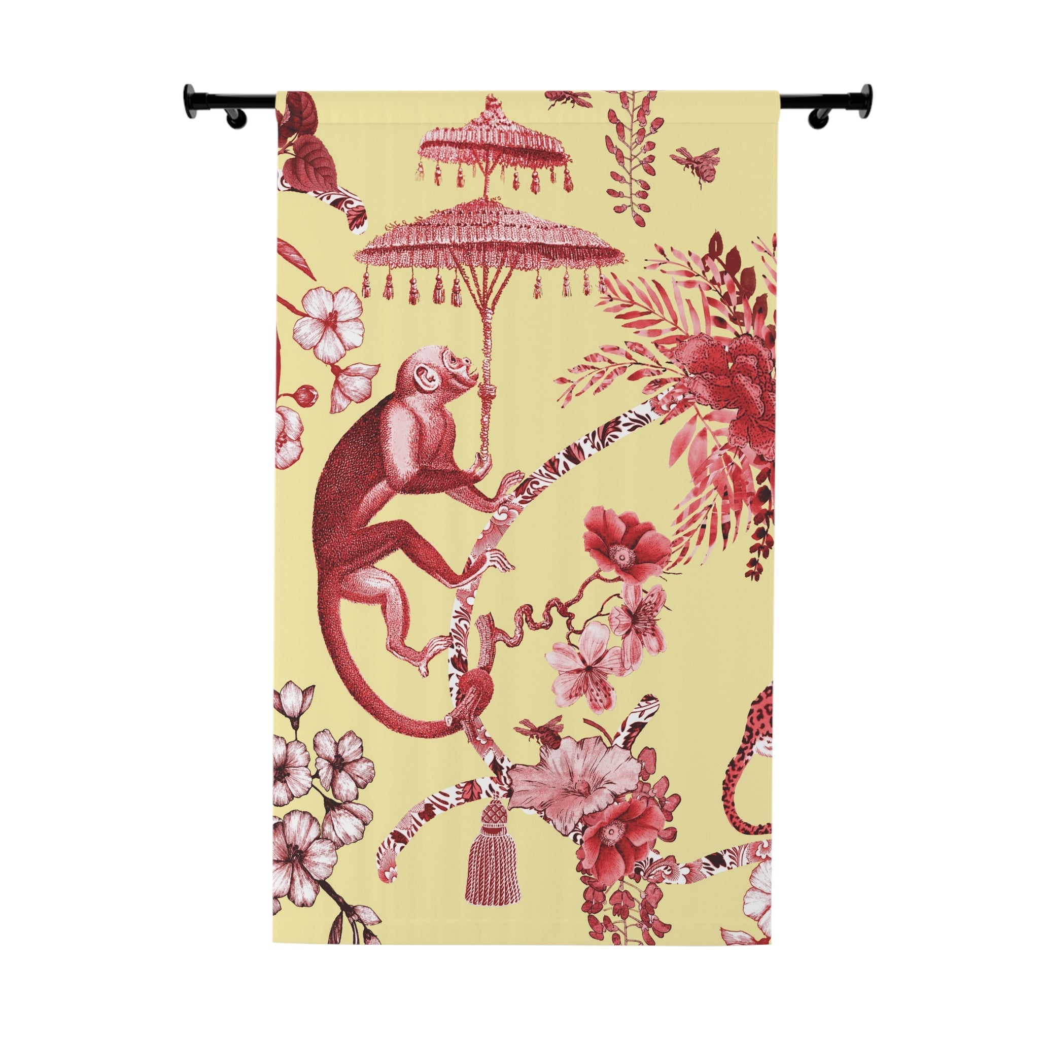 Kate McEnroe New York Chinoiserie Pagoda Botanical Toile Blackout Window Curtains, Yellow Red Floral Farmhouse DrapesWindow Curtains17299029116900510366