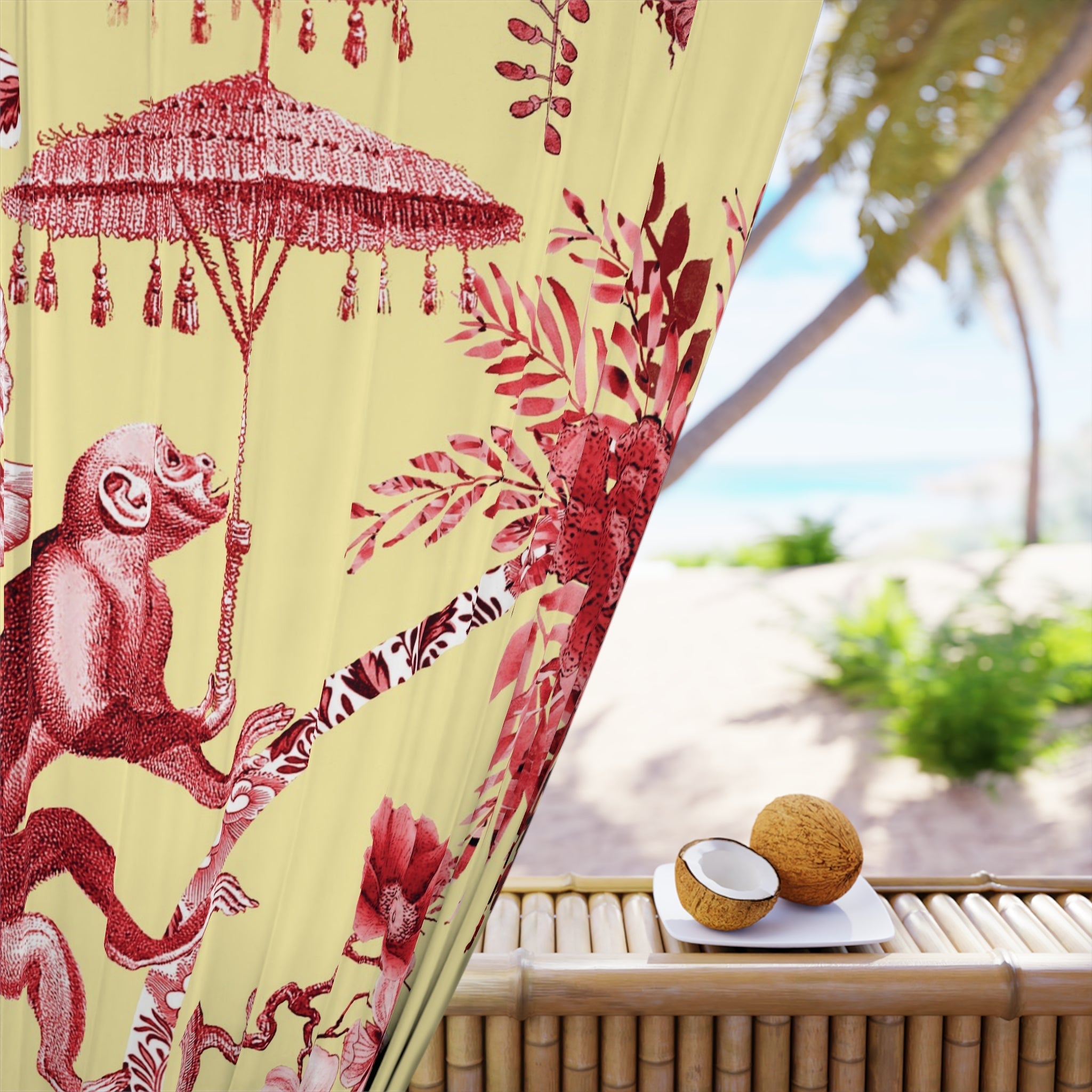 Kate McEnroe New York Chinoiserie Pagoda Botanical Toile Blackout Window Curtains, Yellow Red Floral Farmhouse DrapesWindow Curtains17299029116900510366