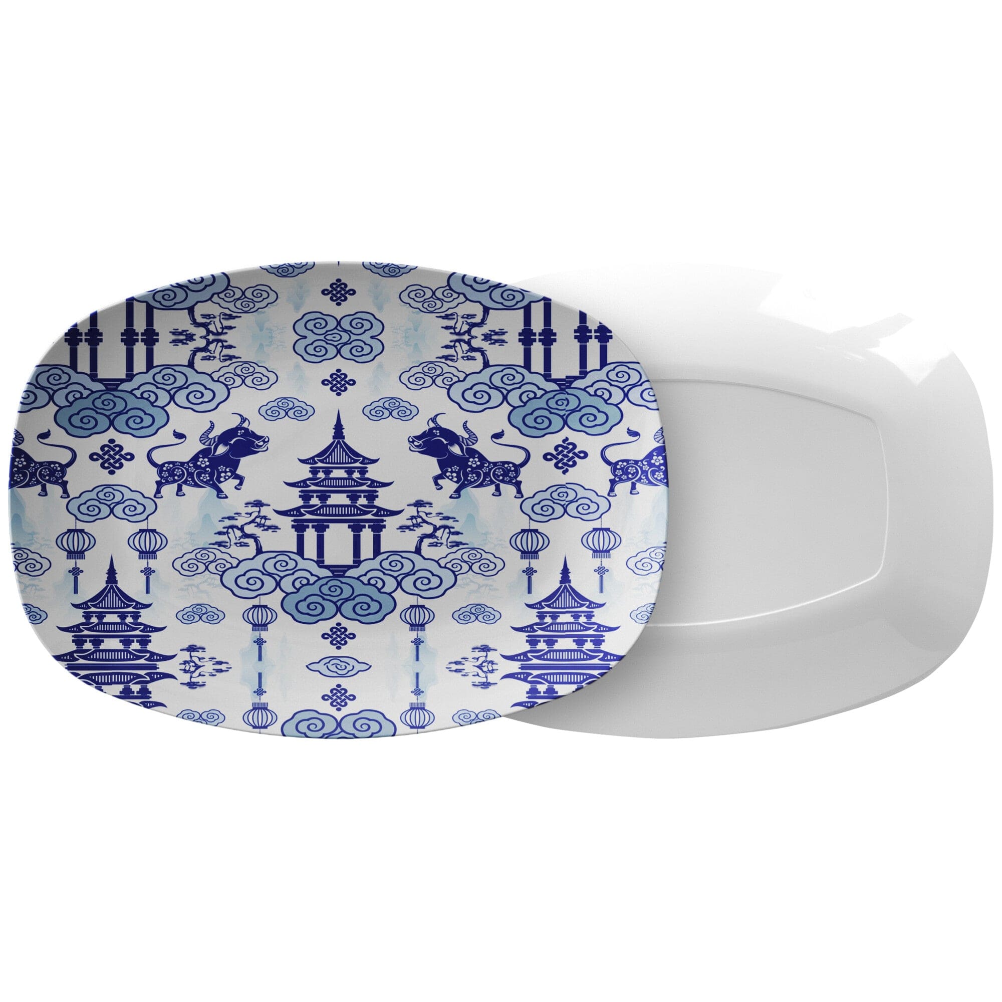 Kate McEnroe New York Chinoiserie Pagoda Bulls PlatterServing Platters9727