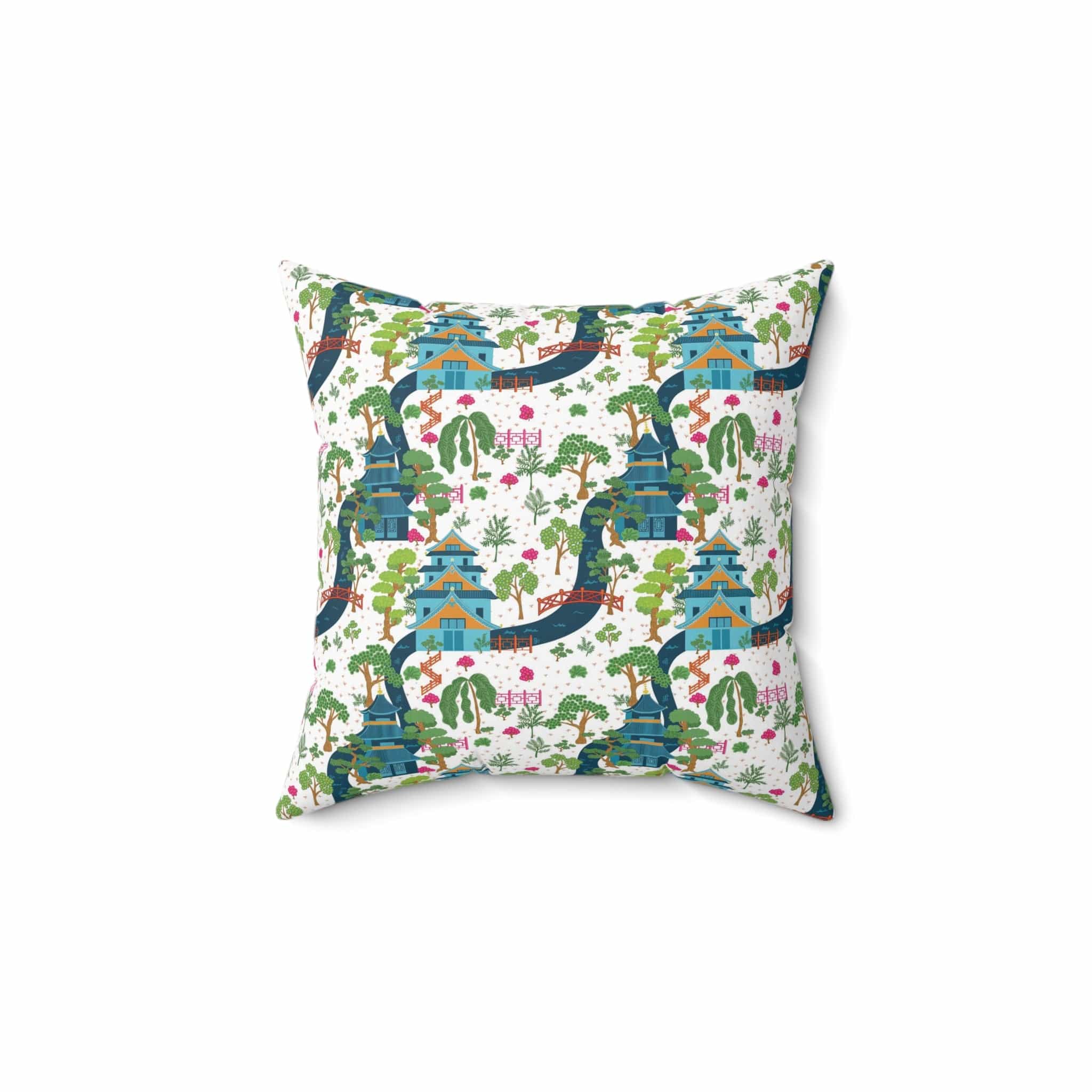 Kate McEnroe New York Chinoiserie Pagoda Garden Pillow with Insert, Oriental Scenic Cushion, Asian - Inspired Throw Pillow KM13819925Throw Pillows17309563127731726252