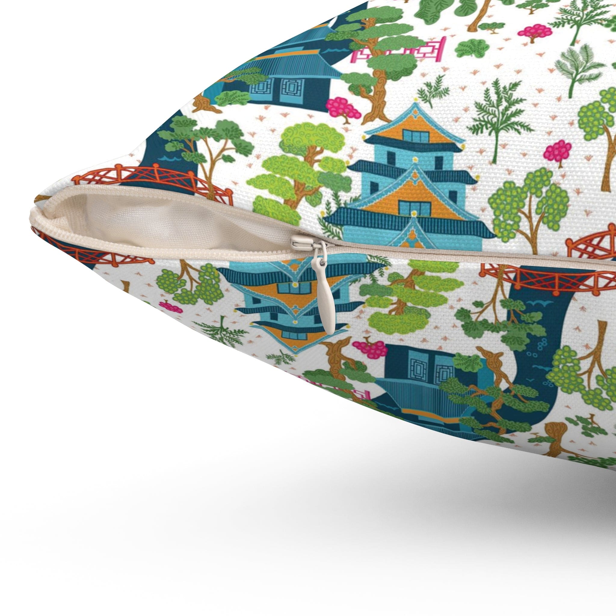 Kate McEnroe New York Chinoiserie Pagoda Garden Pillow with Insert, Oriental Scenic Cushion, Asian - Inspired Throw Pillow KM13819925Throw Pillows17309563127731726252