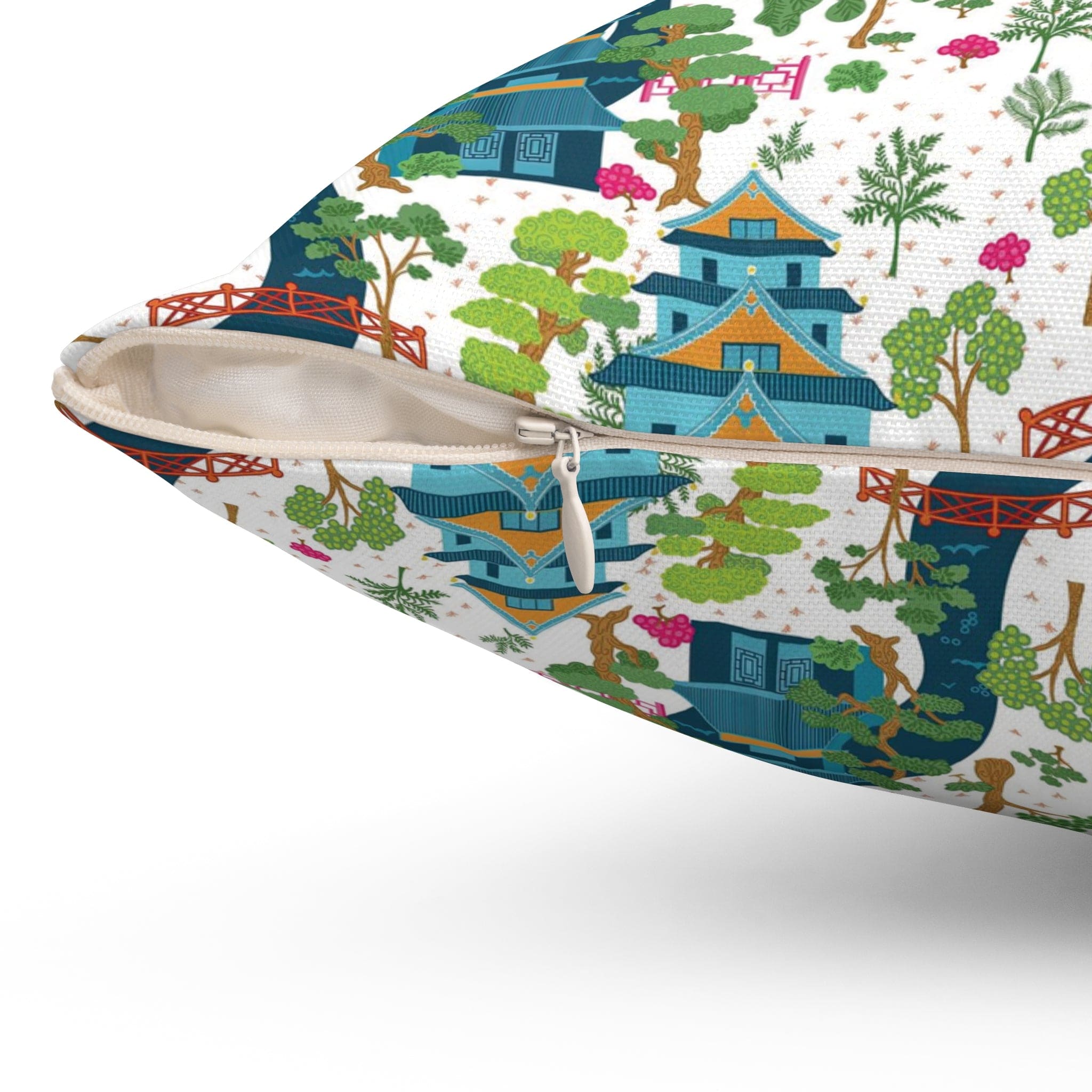 Kate McEnroe New York Chinoiserie Pagoda Garden Pillow with Insert, Oriental Scenic Cushion, Asian - Inspired Throw Pillow KM13819925Throw Pillows17309563127731726252