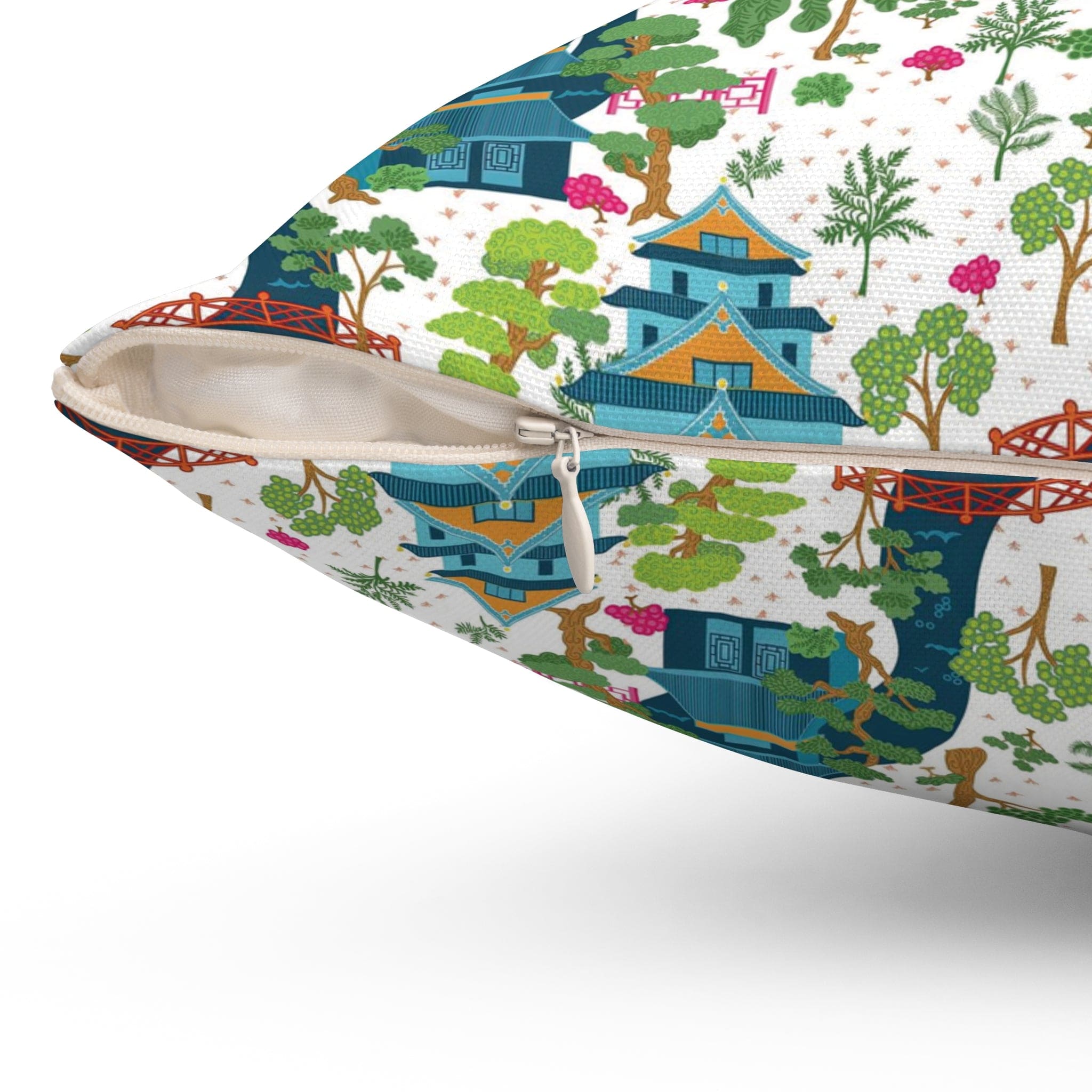 Kate McEnroe New York Chinoiserie Pagoda Garden Pillow with Insert, Oriental Scenic Cushion, Asian - Inspired Throw Pillow KM13819925Throw Pillows17309563127731726252